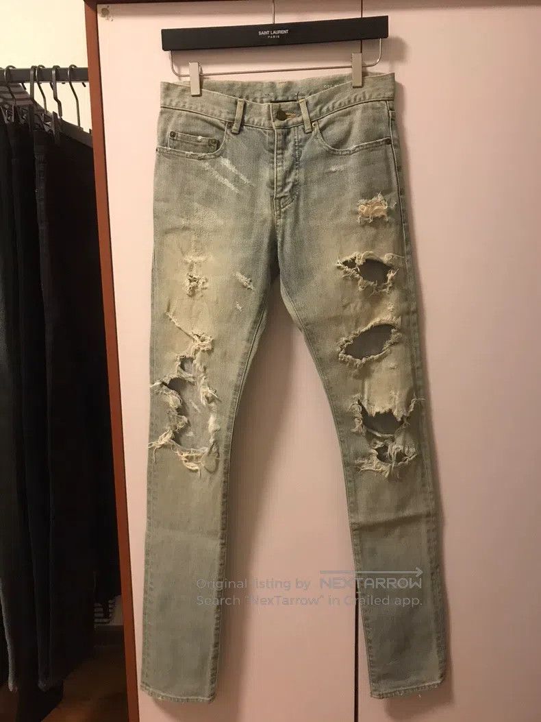 Saint Laurent Paris Saint Laurent Paris Blue Big Destroyed Denim Jeans Size US 28 / EU 44 - 1 Thumbnail