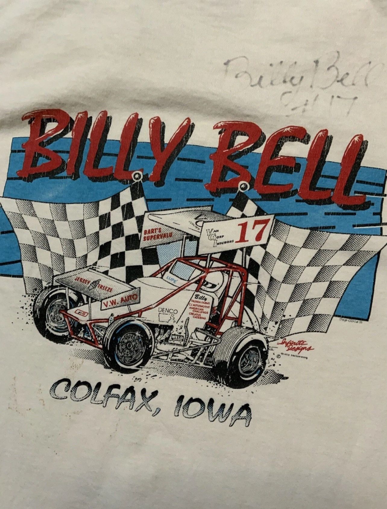 Vintage VTG 90s Billy Bell Autographed Team 17 Sprint Car T-Shirt Size US XL / EU 56 / 4 - 12 Thumbnail