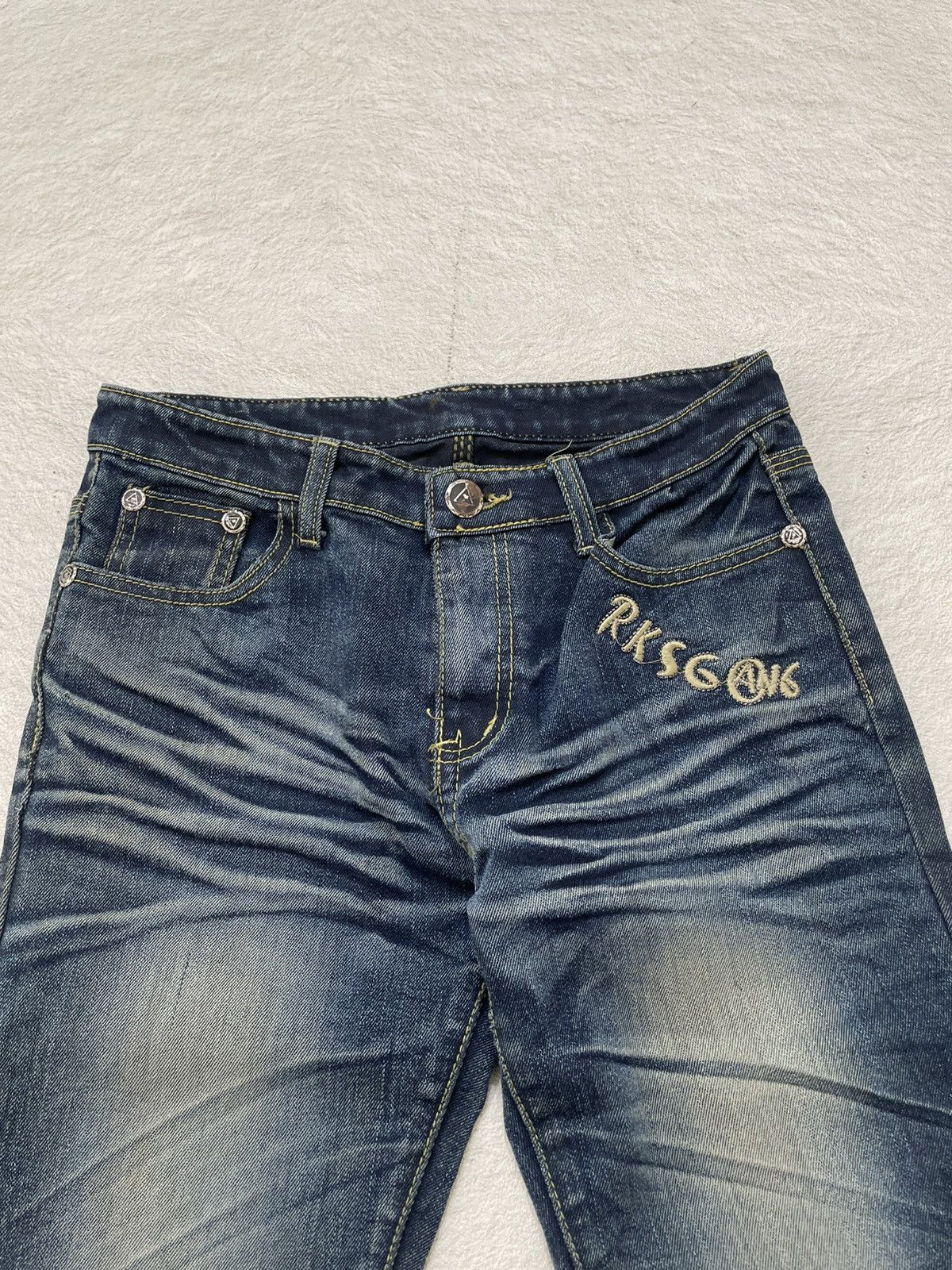 Japanese Brand 2000s Number Nine Fading Denim Mudwash Embroidered Jeans Y2K Size US 28 / EU 44 - 4 Thumbnail