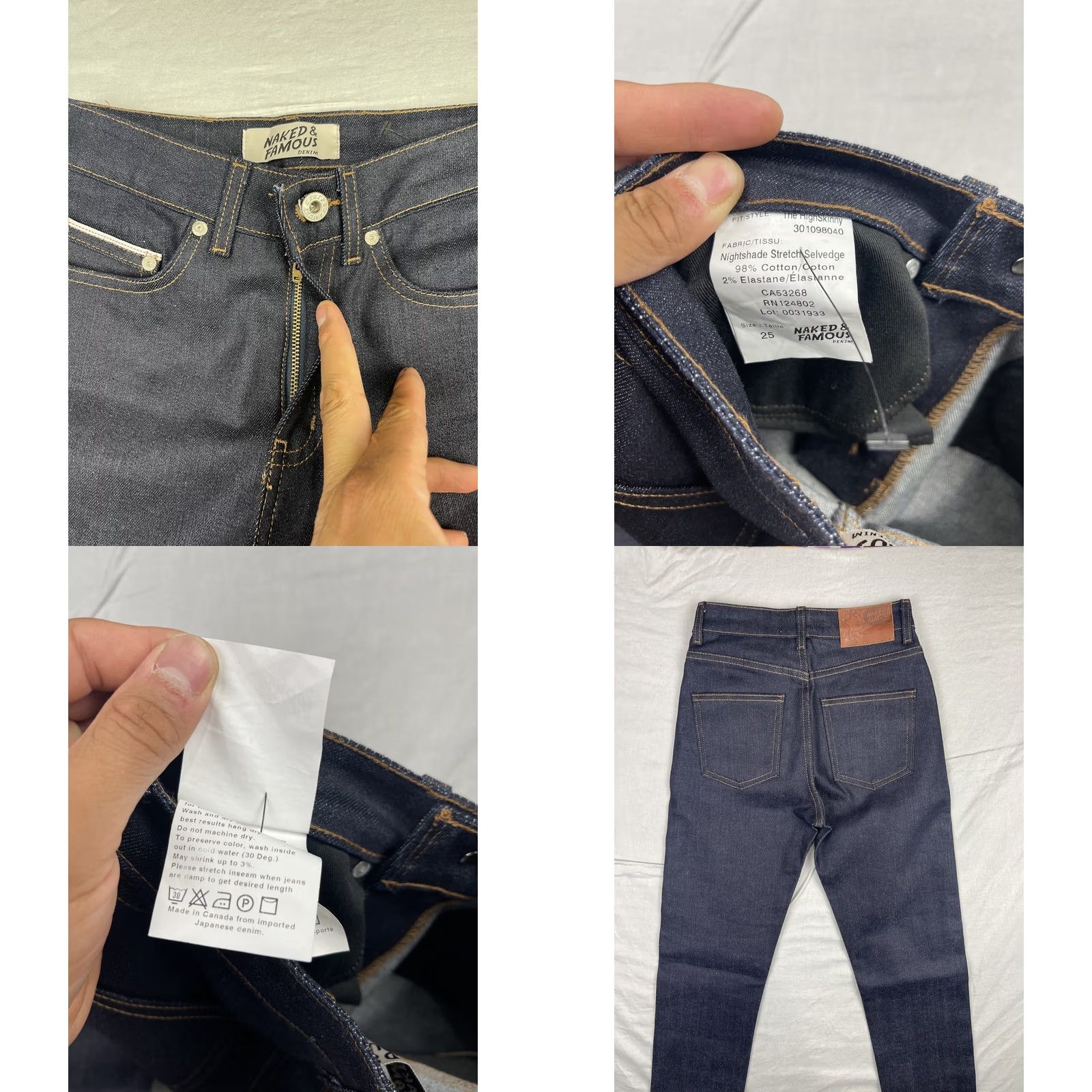 Vintage Naked & Famous Jeans Womens 25x32 Inseam High Skinny Nightshade Stretch Selvedge Jeans Size 42" / US 20 - 8 Thumbnail