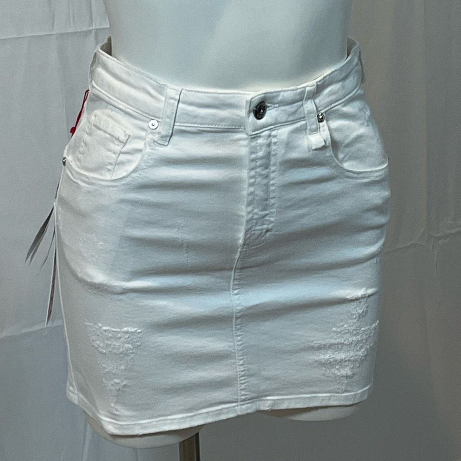 Fiorucci Fiorucci White Distressed Denim Mini Skirt Size 28" / US 6 / IT 42 - 9 Thumbnail