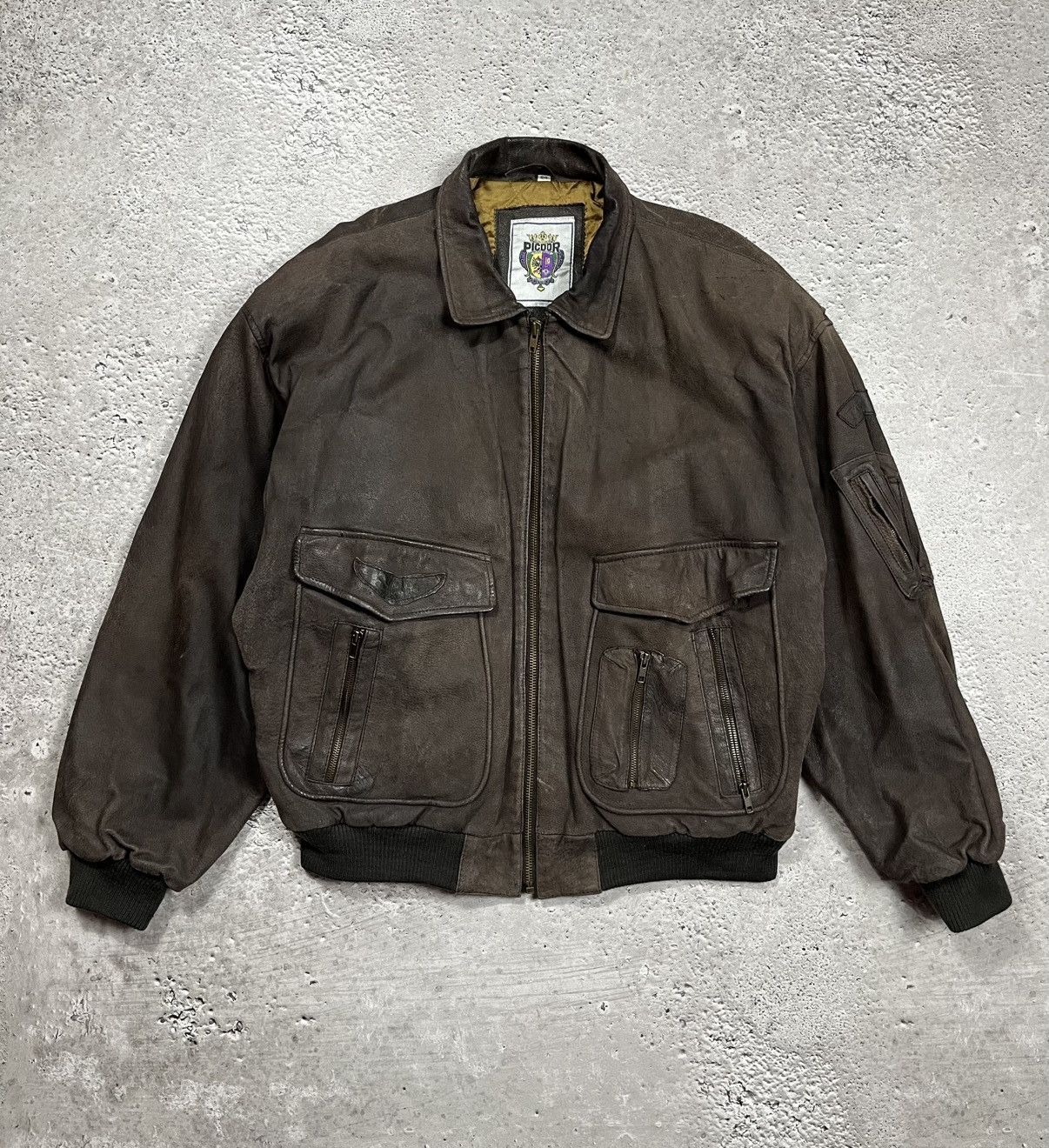 Japanese Brand × Leather × Vintage Vintage Distressed Aviator Bomber Jacket Brown Leather Look Size US XL / EU 56 / 4 - 1 Thumbnail