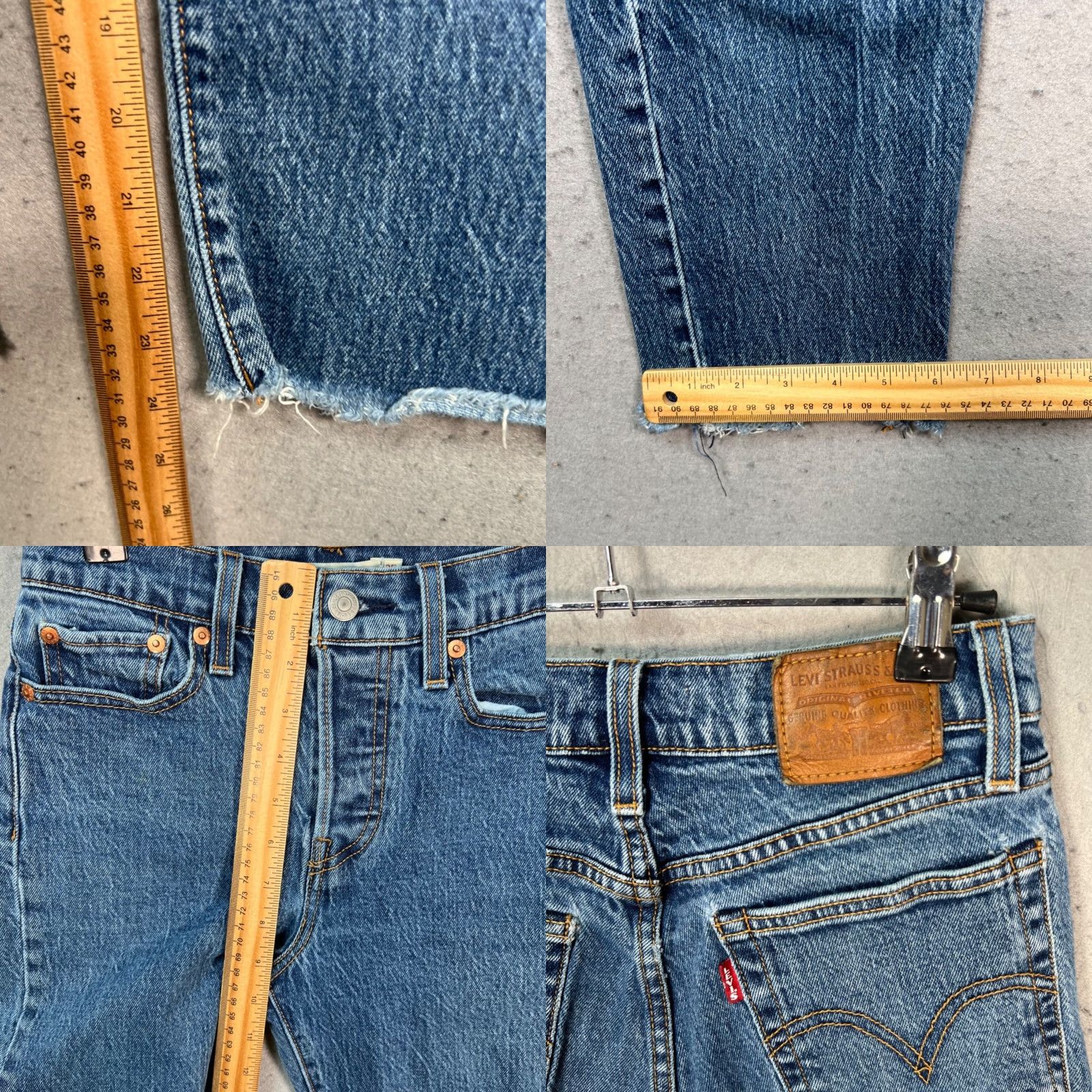 Levi's Levis Womens 25 Wedgie Straight Blue Denim Jeans Distressed Hem Regular 5-Pocket Design Inseam 25 in Cotton Blend Button Rise Mid Blue Jeans Womens Size 42" / US 20 - 8 Thumbnail