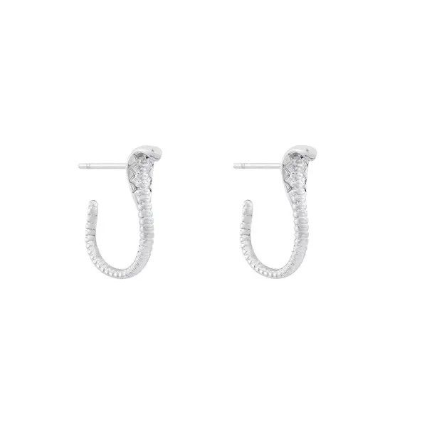 Jewelry Silver Snake Hoop Earrings, Textured Metal Hoop Earrings Size ONE SIZE - 5 Thumbnail