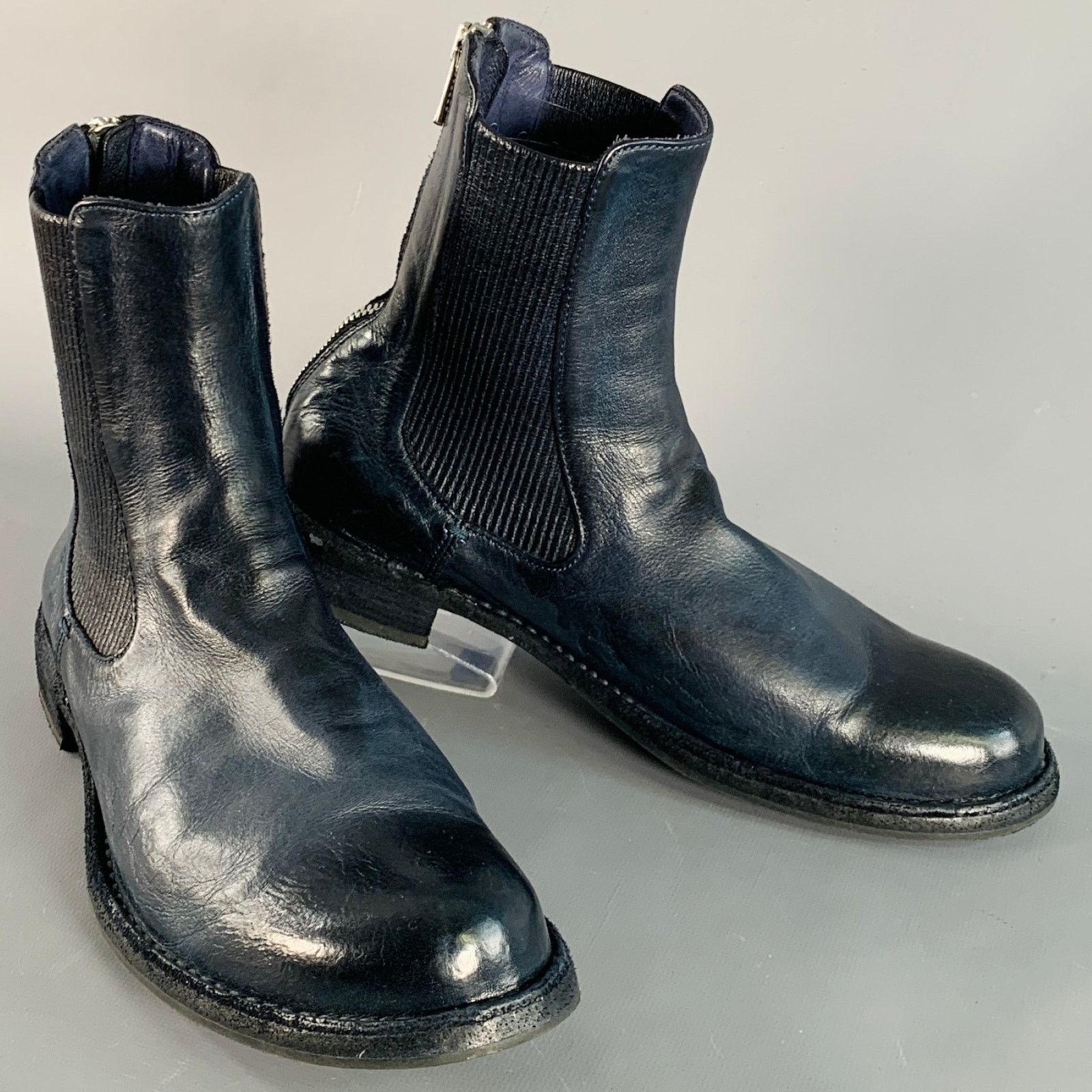 OFFICINE CREATIVE 7 Navy Antique Leather Ankle Chelsea Boots