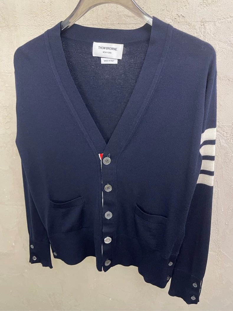 Thom Browne Thom browne Dark blue four-striped wool cardigan 2504-Nexta Size US S / EU 44-46 / 1 - 3 Thumbnail