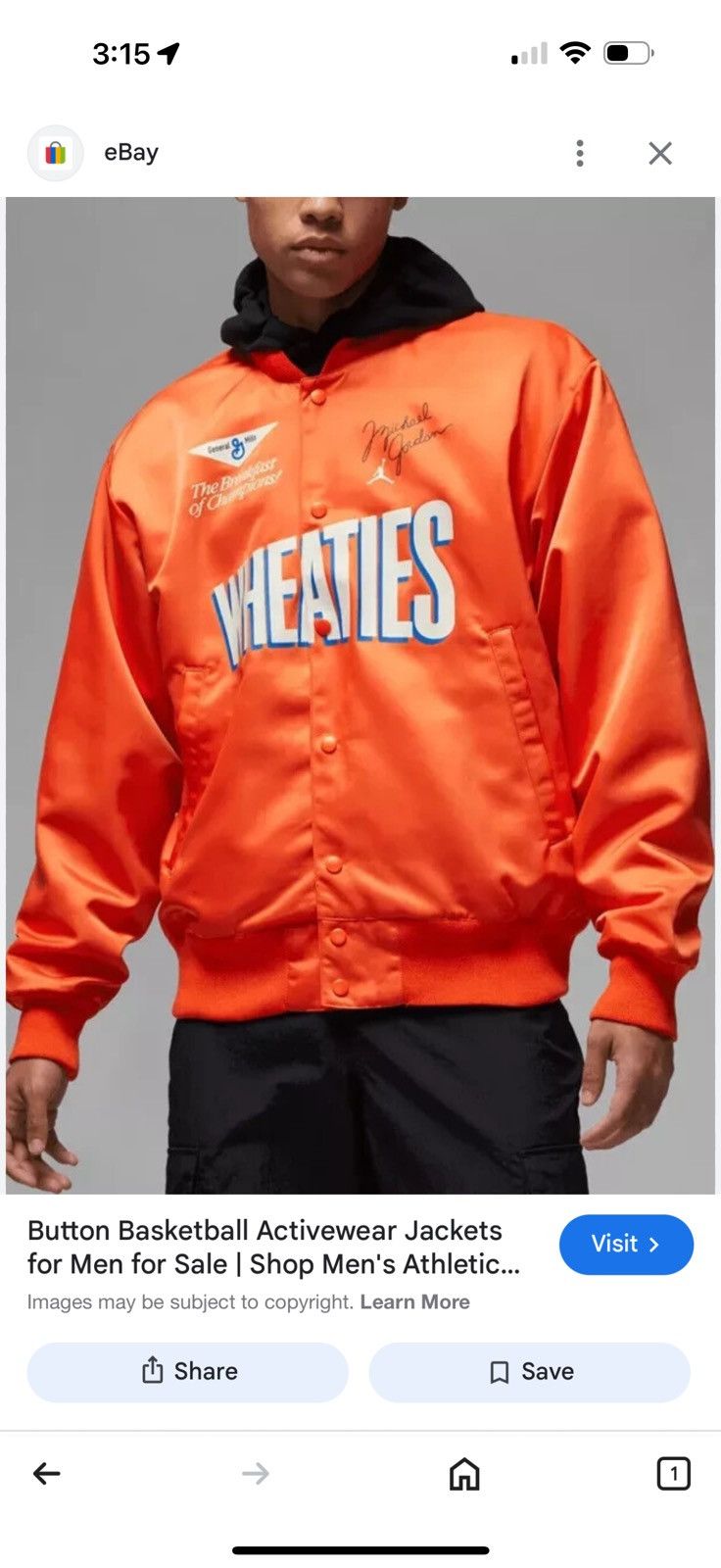 Jordan Brand Nike Air Jordan Flight MVP Wheaties Jacket Size Large Size US L / EU 52-54 / 3 - 13 Thumbnail