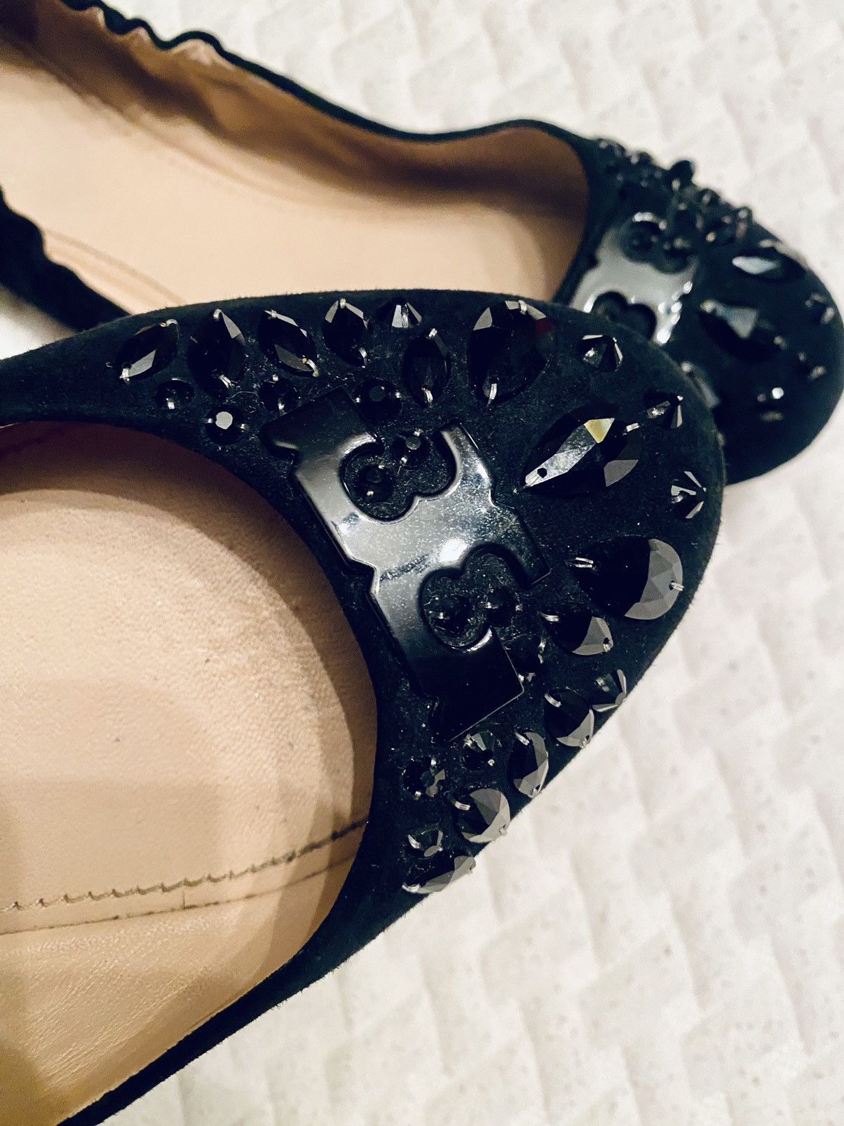 Tory Burch Tory Burch Suede Black Crystal Logo Vamp Delphine Ballet 9.5 Size US 9.5 / IT 39.5 - 3 Thumbnail