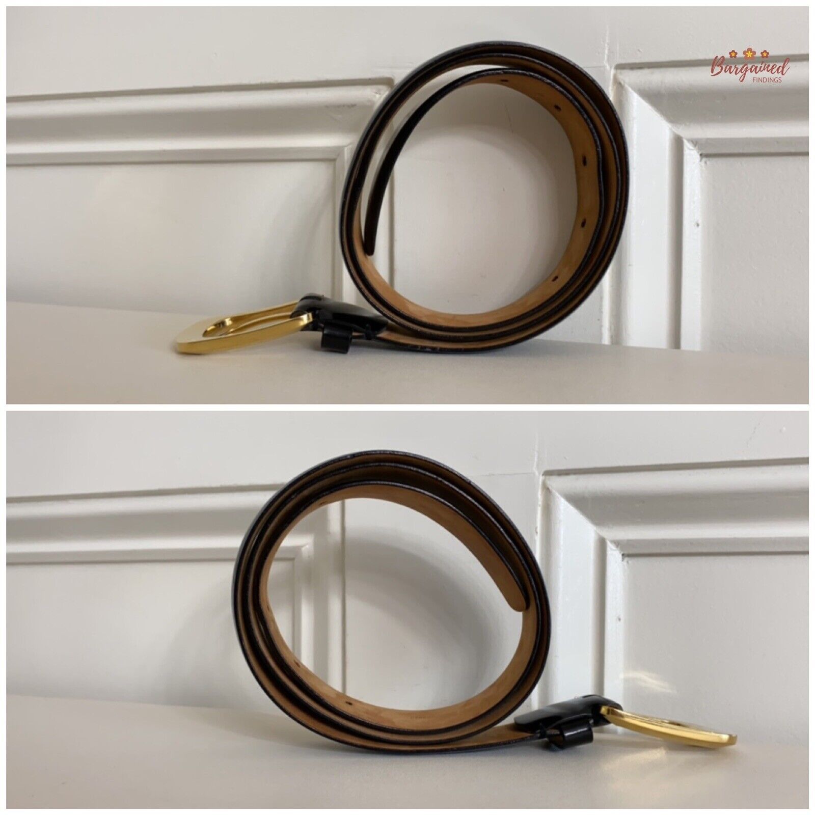 Louis Vuitton Louis Vuitton Black Calfskin Leather Ellipse Gold Belt Size 30 - 7 Thumbnail