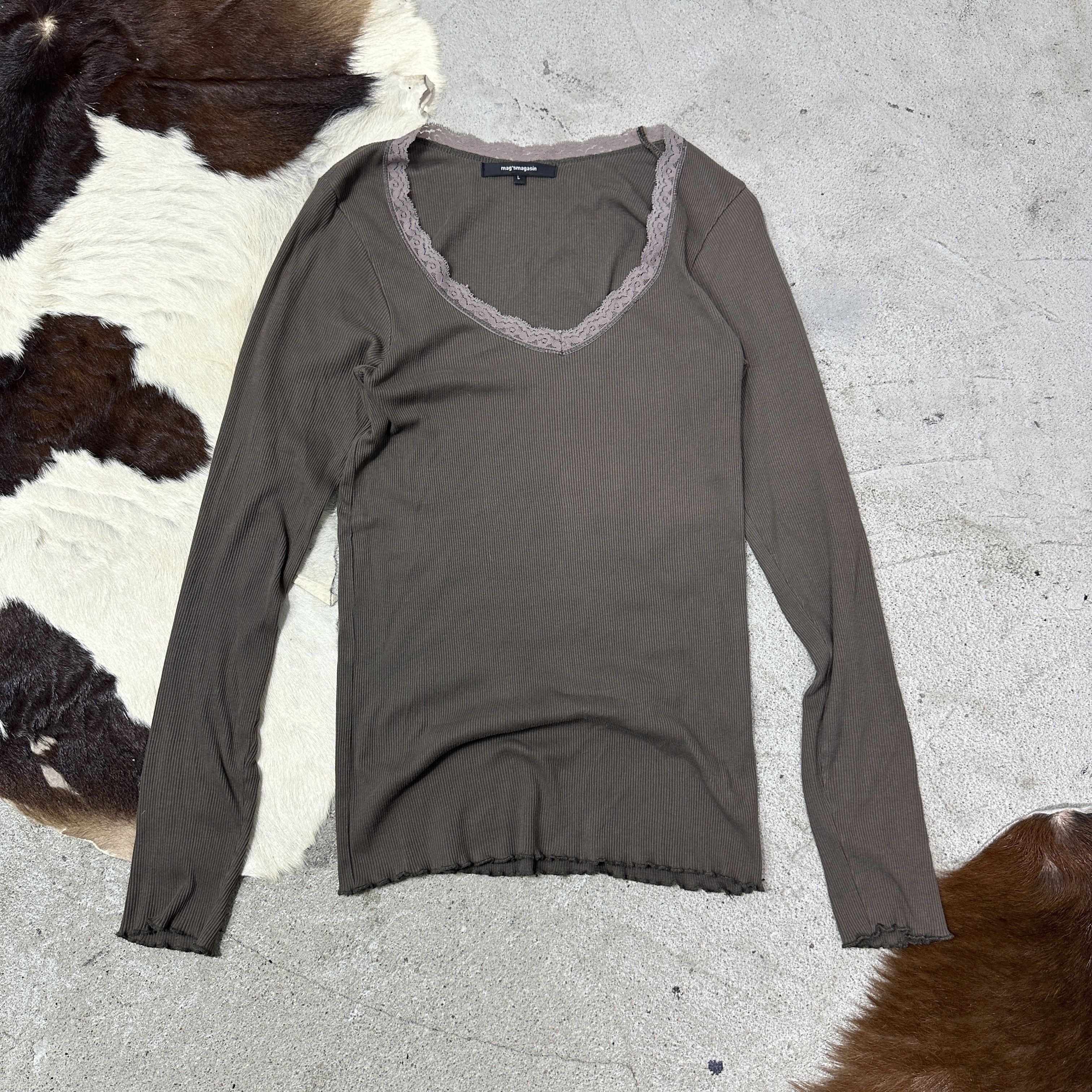 Vintage Vintage Avant Garde Ribbed Lace Longsleeve Y2K Size L / US 10 / IT 46 - 2 Thumbnail