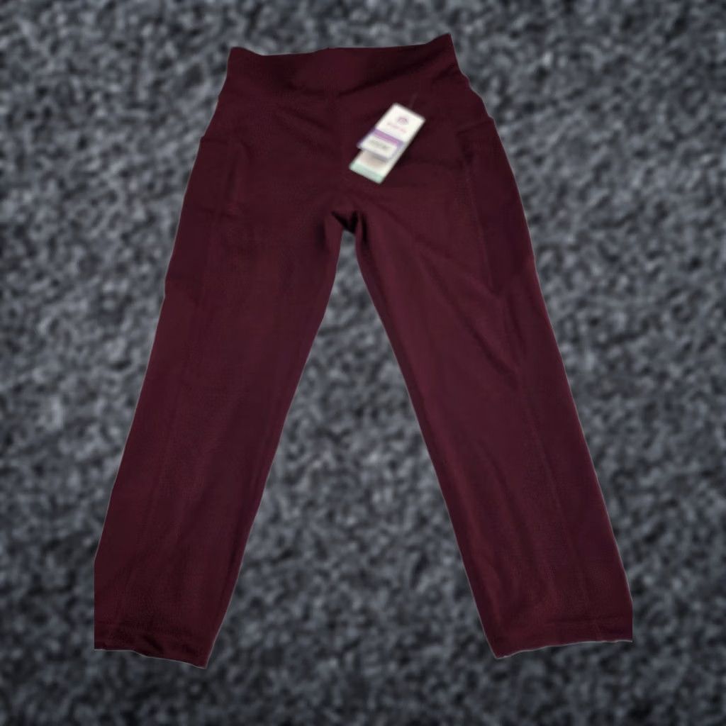 Vintage POP Fit Woman’s Leggings Capri Maroon High Rise Pockets Stretch Activewear Casual M Size 32" / US 10 / IT 46 - 1 Thumbnail