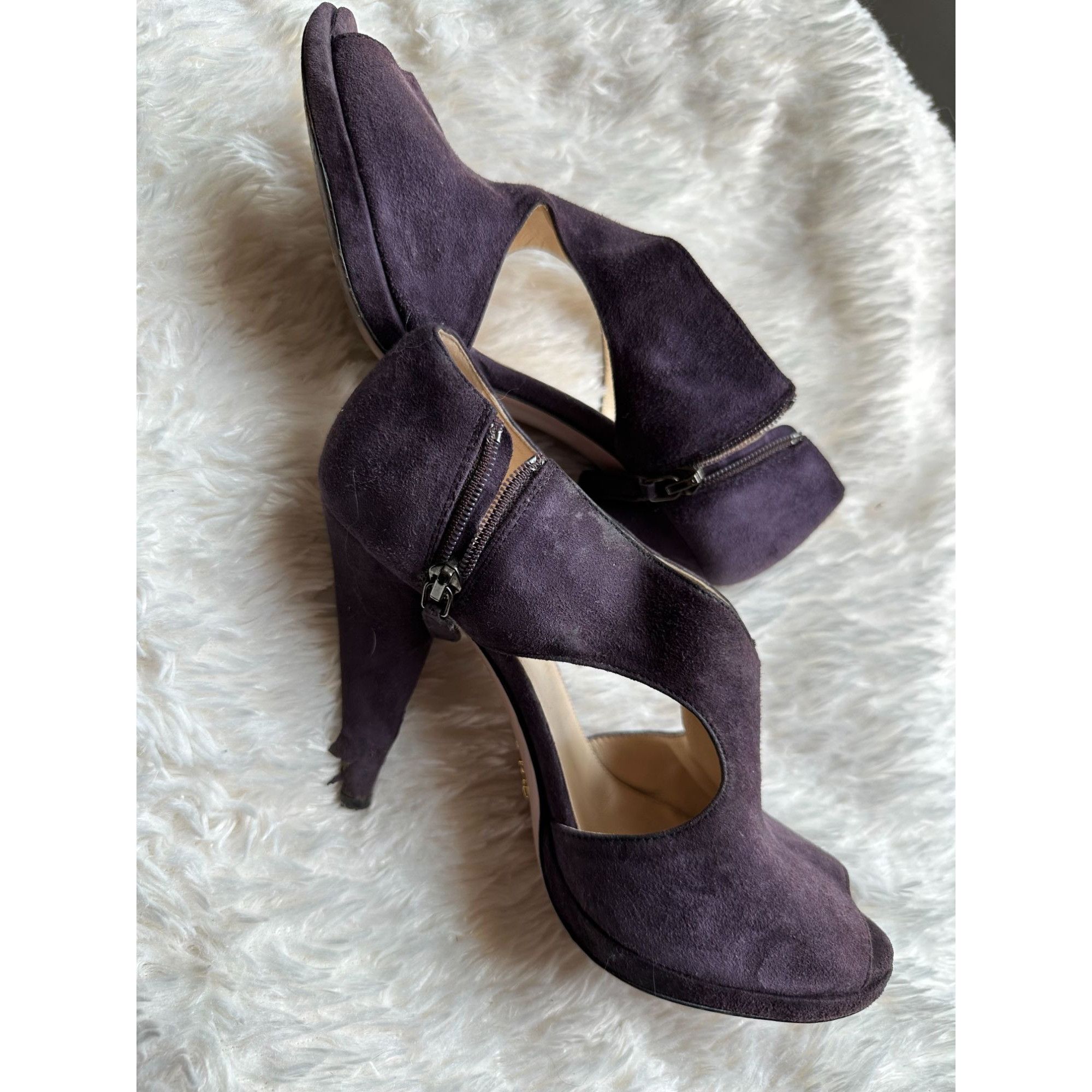Prada Authentic Prada purple suede side zip closure peep top pump Size US 6.5 / IT 36.5 - 7 Thumbnail