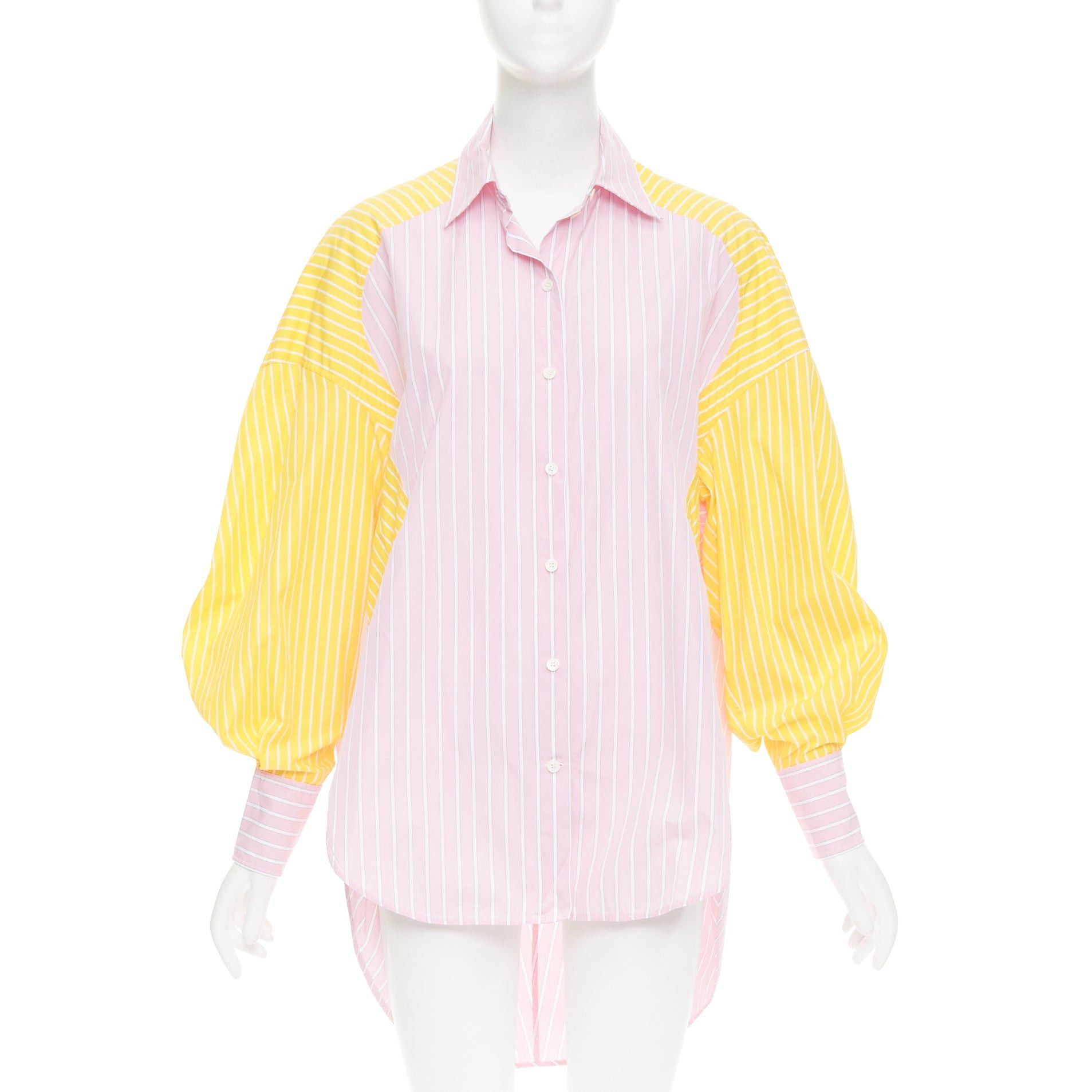 Celine OLD CELINE Phoebe Philo pink yellow striped colorblocked oxford button-up shirt FR36 S Size S / US 4 / IT 40 - 1 Thumbnail