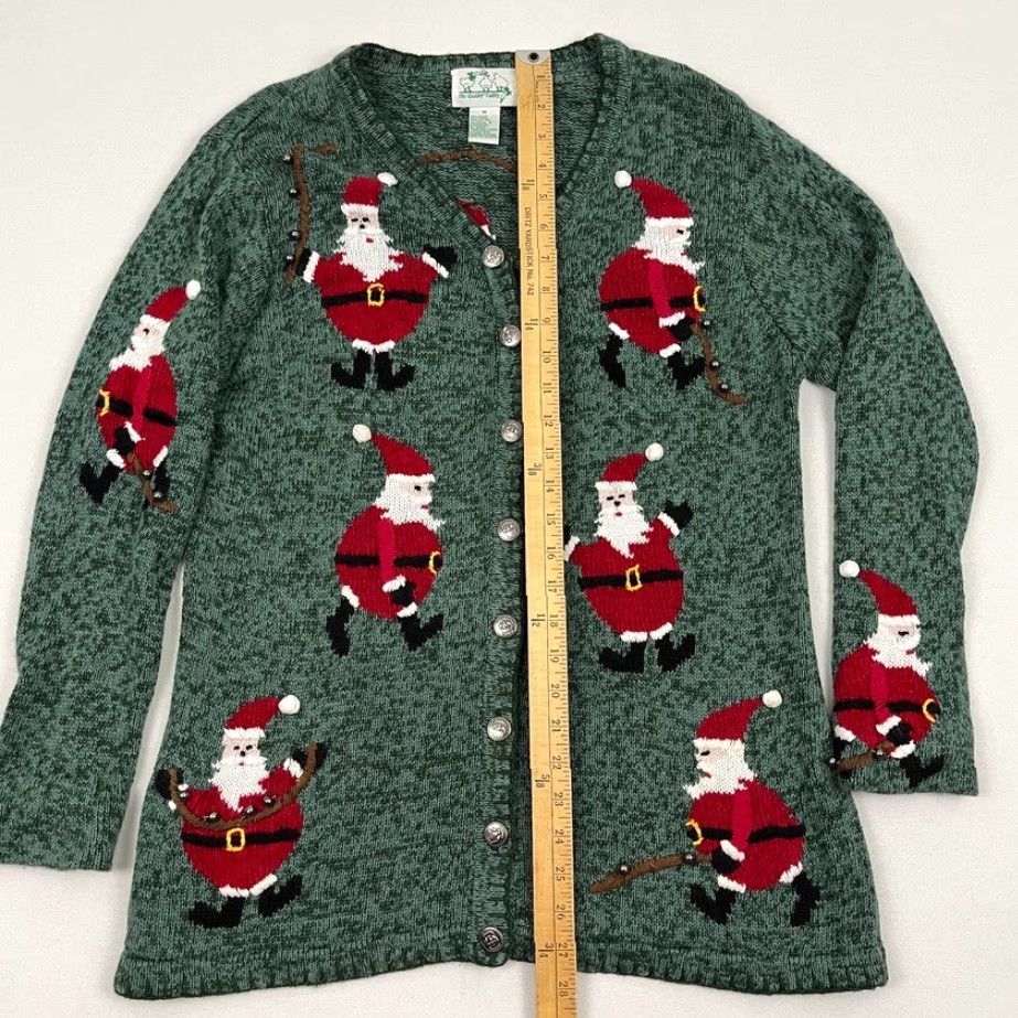 Quacker Factory VINTAGE Quacker Factory Christmas Sweater Cardigan Womens M Green Jingle Bells Santa Woman Cardigan Christmas Theme Mens/Womens Size M / US 6-8 / IT 42-44 - 3 Thumbnail