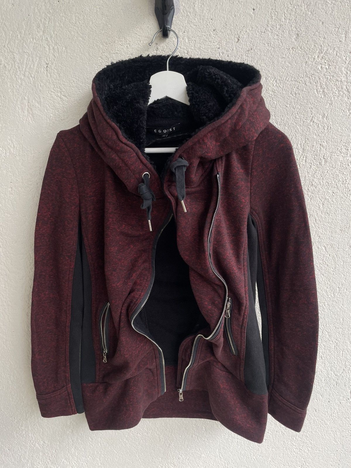 Undercover 2000s Egoist Fur Asymmetric Jacket Burgundy Gothic LGB ifsix Size US S / EU 44-46 / 1 - 5 Thumbnail