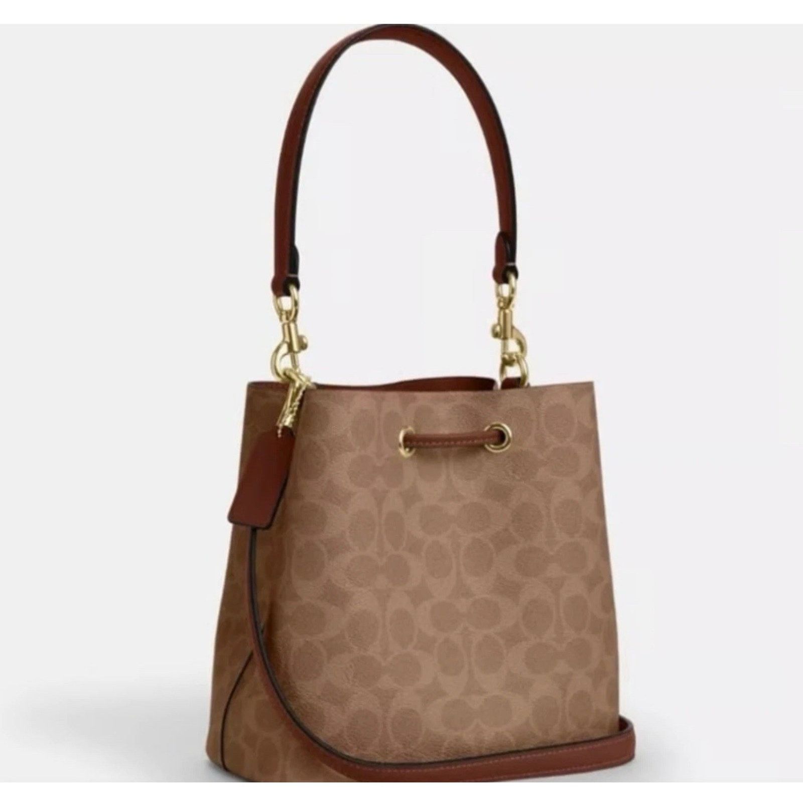 Coach NWT Coach Rowan Bucket Bag Signature Canvas CBH07 Tan Brown Size ONE SIZE - 4 Thumbnail