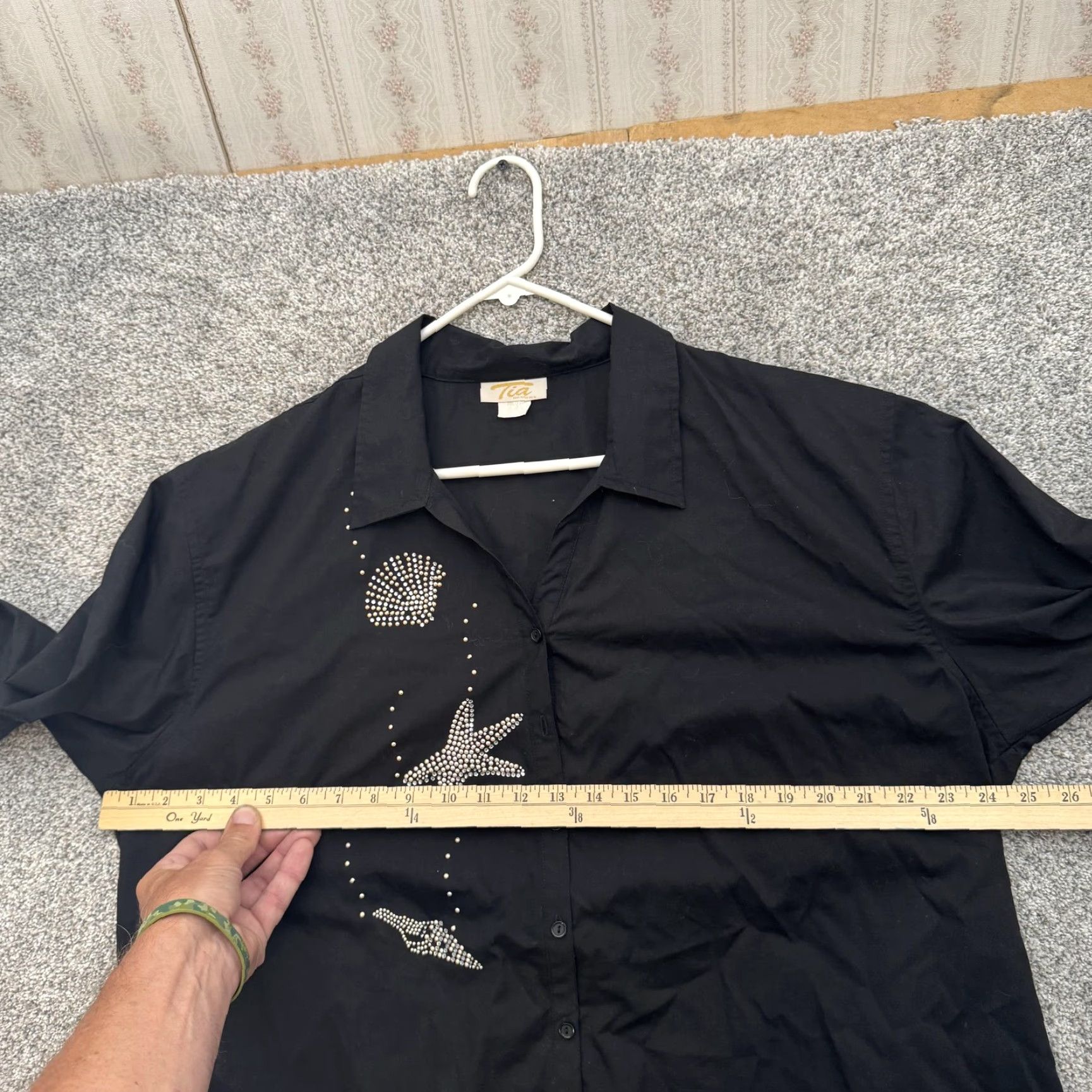 Vintage VINTAGE Tia Designs Shirt 1X Black 90s Nautical Sea Shell Rhinestone Embellished Size XL / US 12-14 / IT 48-50 - 3 Thumbnail