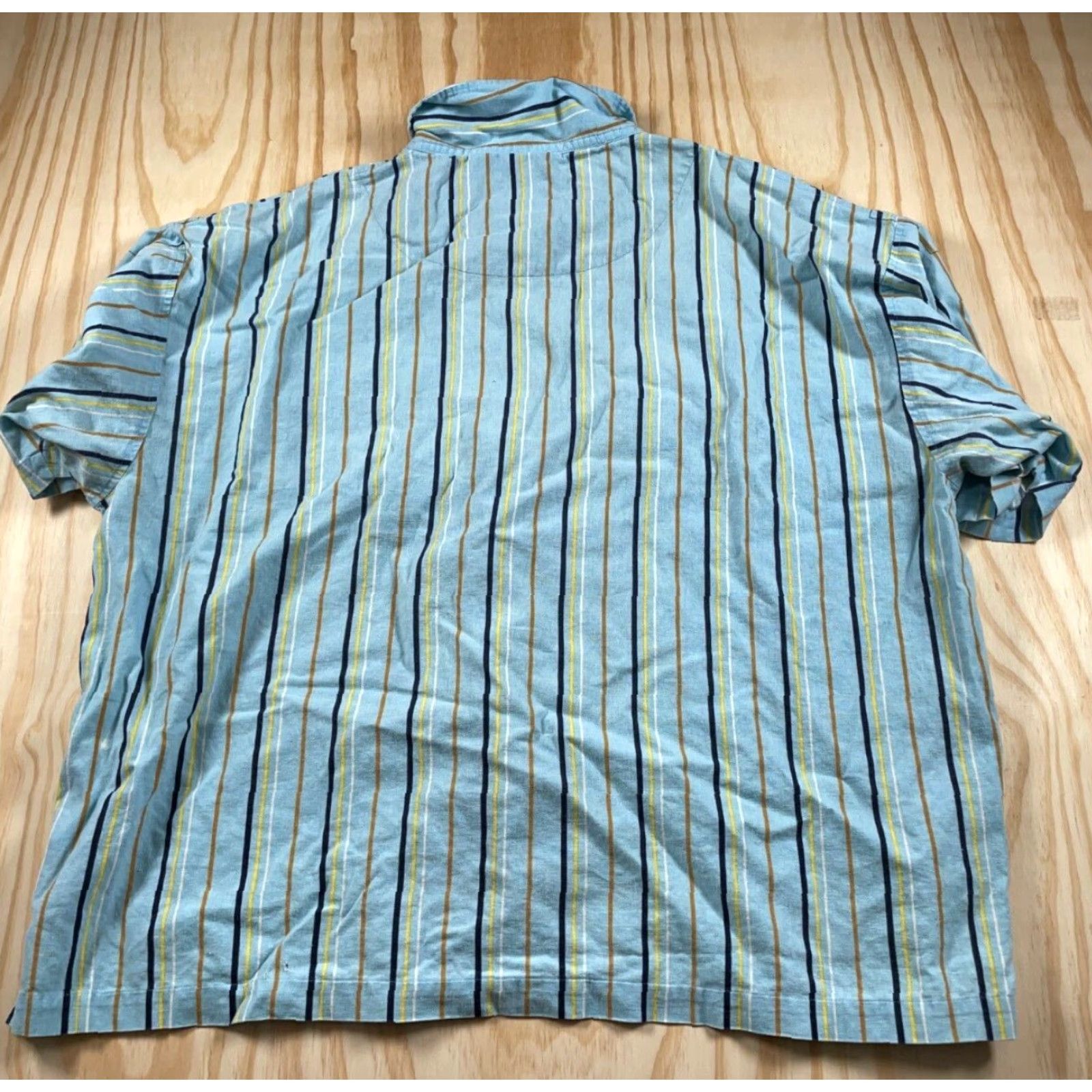 Vintage VINTAGE DADA SHIRT Striped Short Sleeve Men 3XL Light Blue Linen-Cotton Damani Dada Tag Hip Hop Retro Style 90s Mens Size US XXL / EU 58 / 5 - 2 Thumbnail