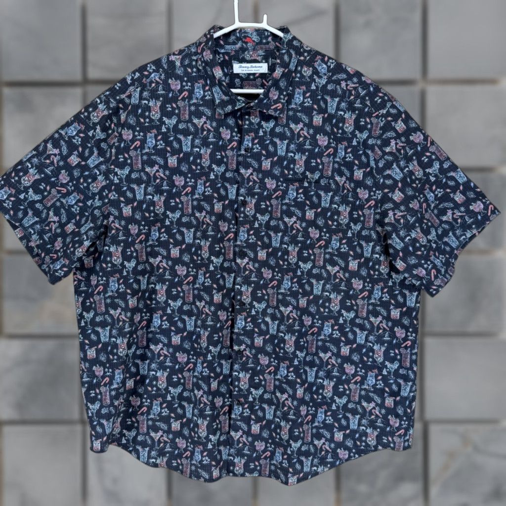 Tommy Bahama Tommy Bahama Mens 2XLTG Black Cocktail Print Short Sleeve Button Up Shirt Size US XXL / EU 58 / 5 - 1 Thumbnail