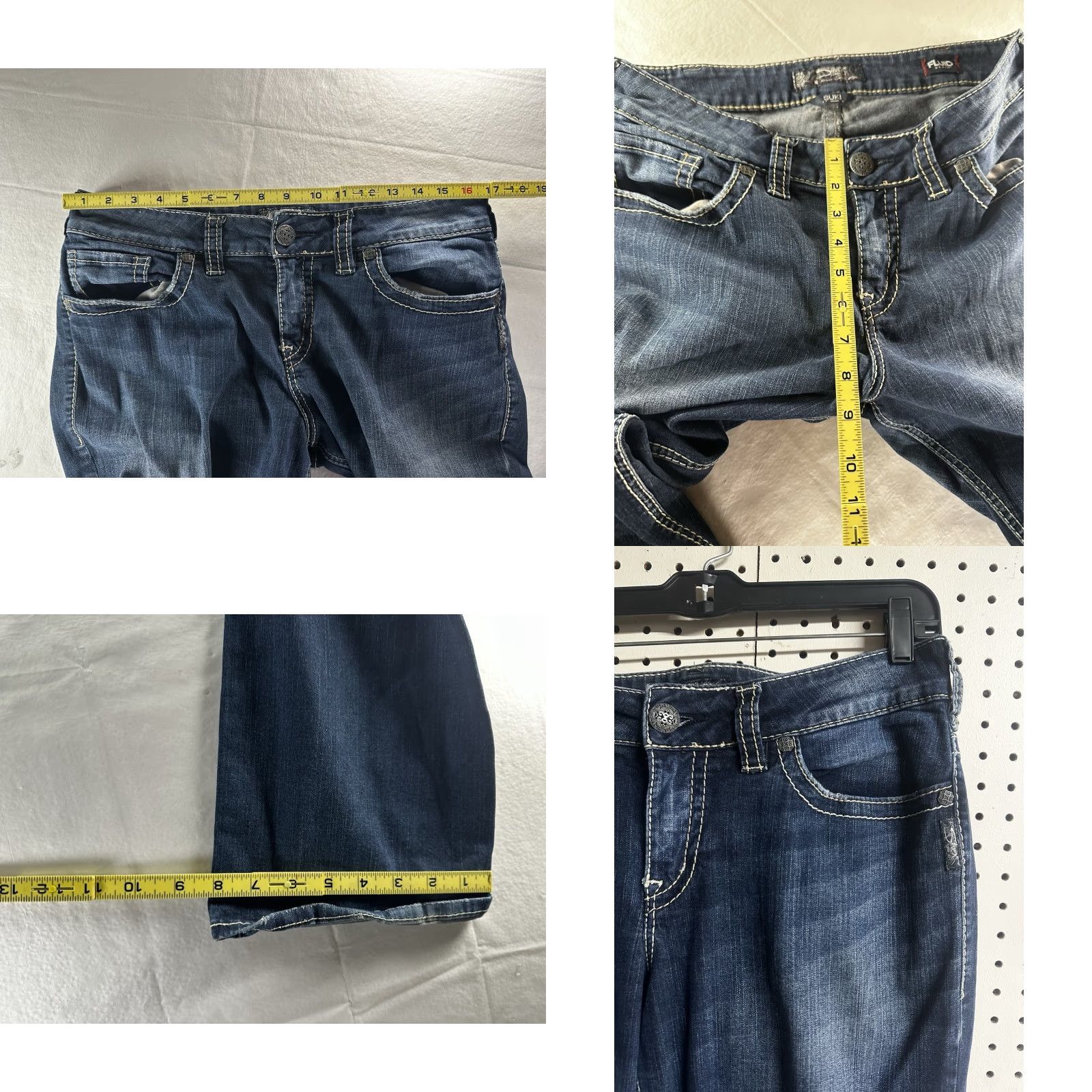 Silver Jeans Co. Silver Jeans Suki Womens Jeans 34x33 Slim Boot Dark Wash Stretch Denim Size 30" / US 8 / IT 44 - 8 Thumbnail