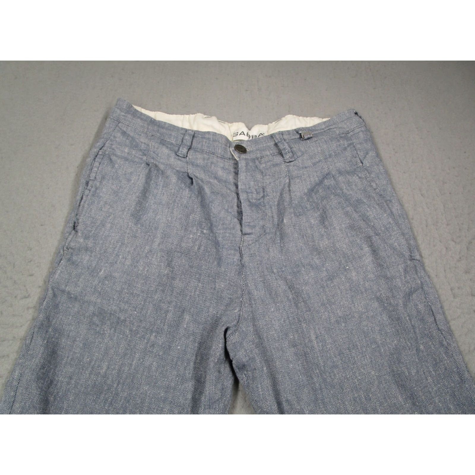 Vintage Gabba Pants Mens Large Regular Blue Chino Pleated 32x26 Cotton Linen Blend Tapered 5-Pocket Modern Preppy Size US 33 - 2 Thumbnail