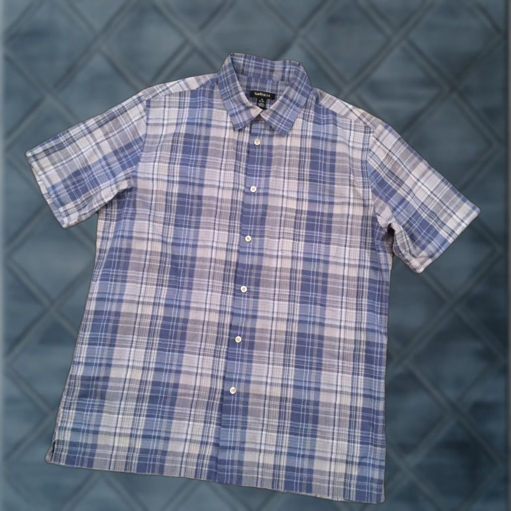 Van Heusen Van Heusen Shirt Mens 15.5 Blue Plaid Short Sleeve Button Up Size US L / EU 52-54 / 3 - 1 Thumbnail