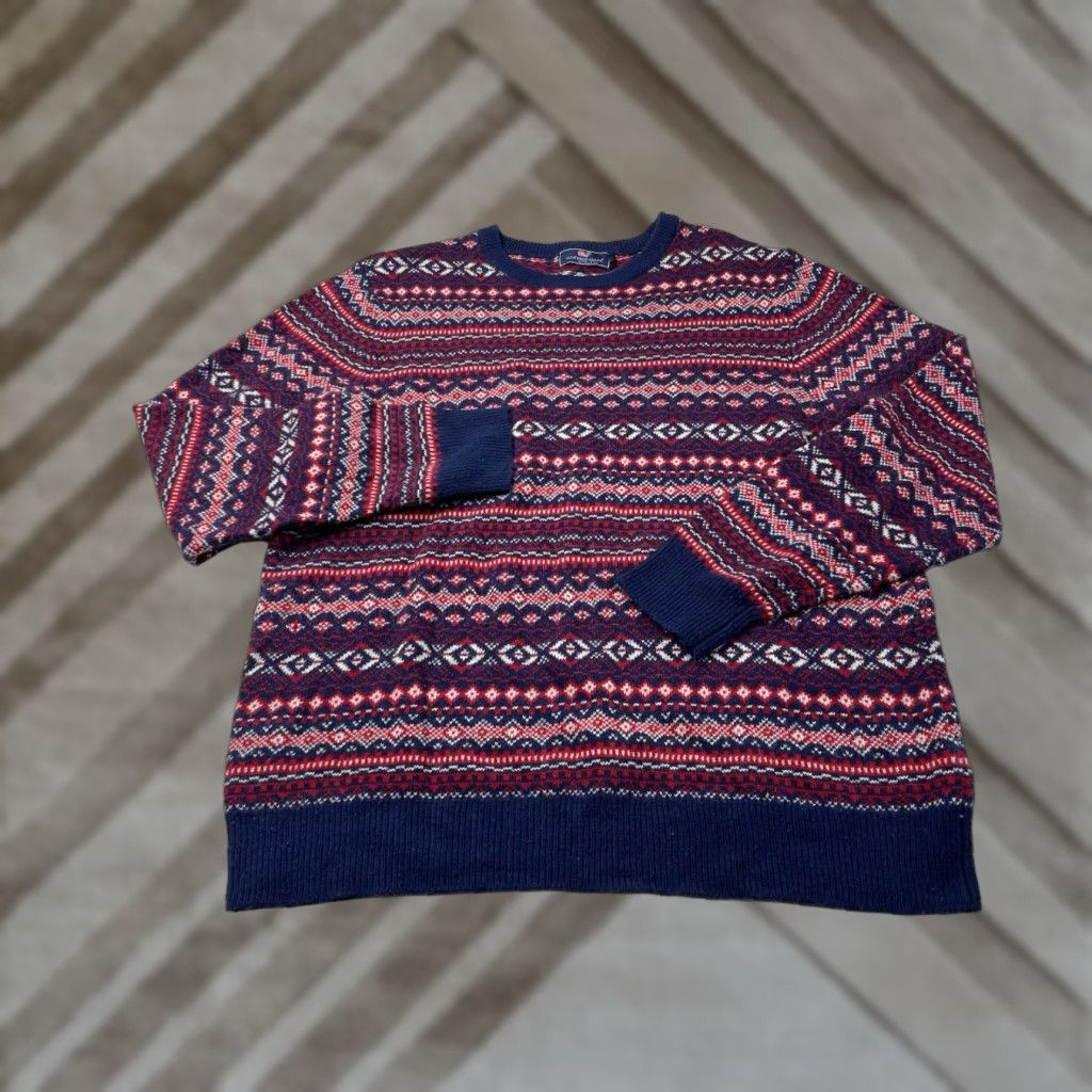 Vineyard Vines Vineyard Vines Crew Neck Sweater Mens Large Wool Fair Isle Multicolor Blue Red White Size US L / EU 52-54 / 3 - 1 Thumbnail