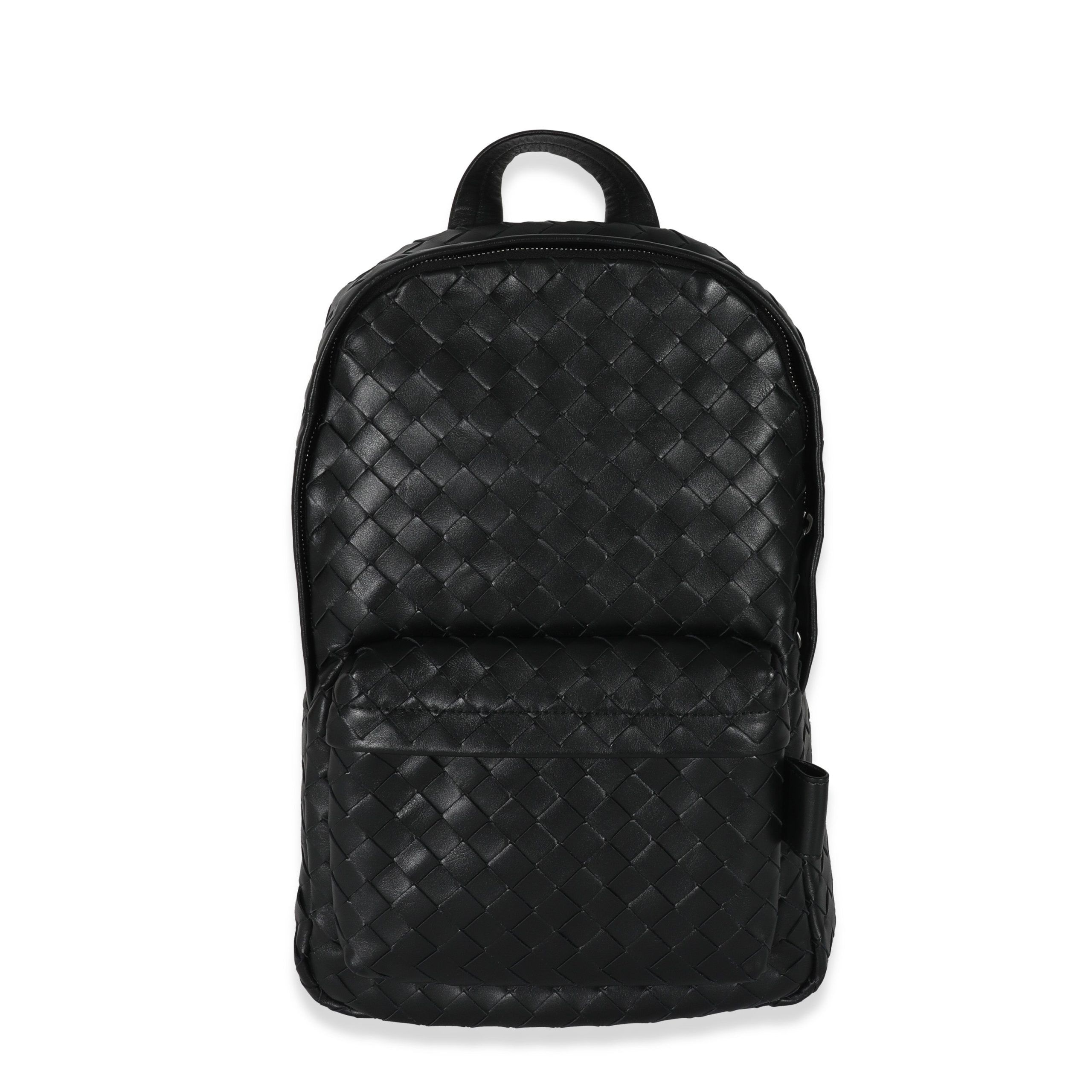 image of Bottega Veneta Black Calfskin Small Intrecciato Backpack, Women's