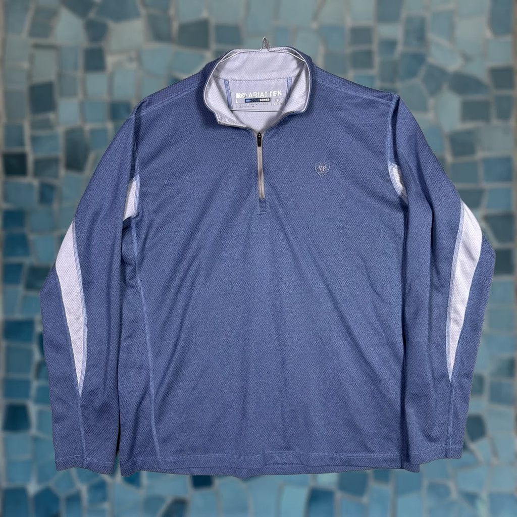 Ariat Ariat Tek Cold Series Mens L 1/4 Zip Pullover Fitted Sweatshirt Workwear Utility Blue Logo Solid 1/4 Zip Pullover Mens Size US L / EU 52-54 / 3 - 1 Thumbnail
