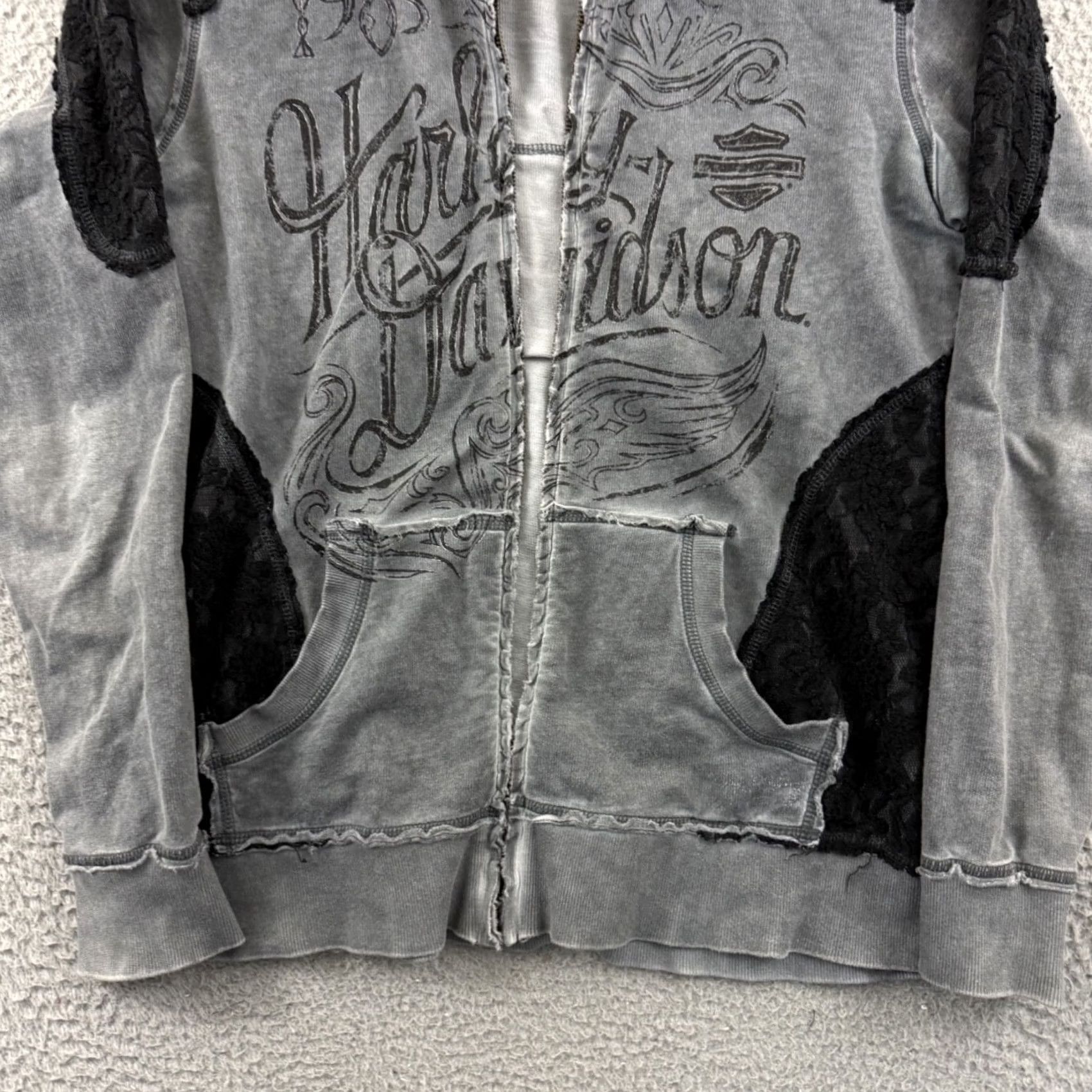 Harley Davidson VINTAGE Harley-Davidson Sweatshirt Womens Large Gray Biker Hoodie Grunge Y2K" Size L / US 10 / IT 46 - 2 Thumbnail