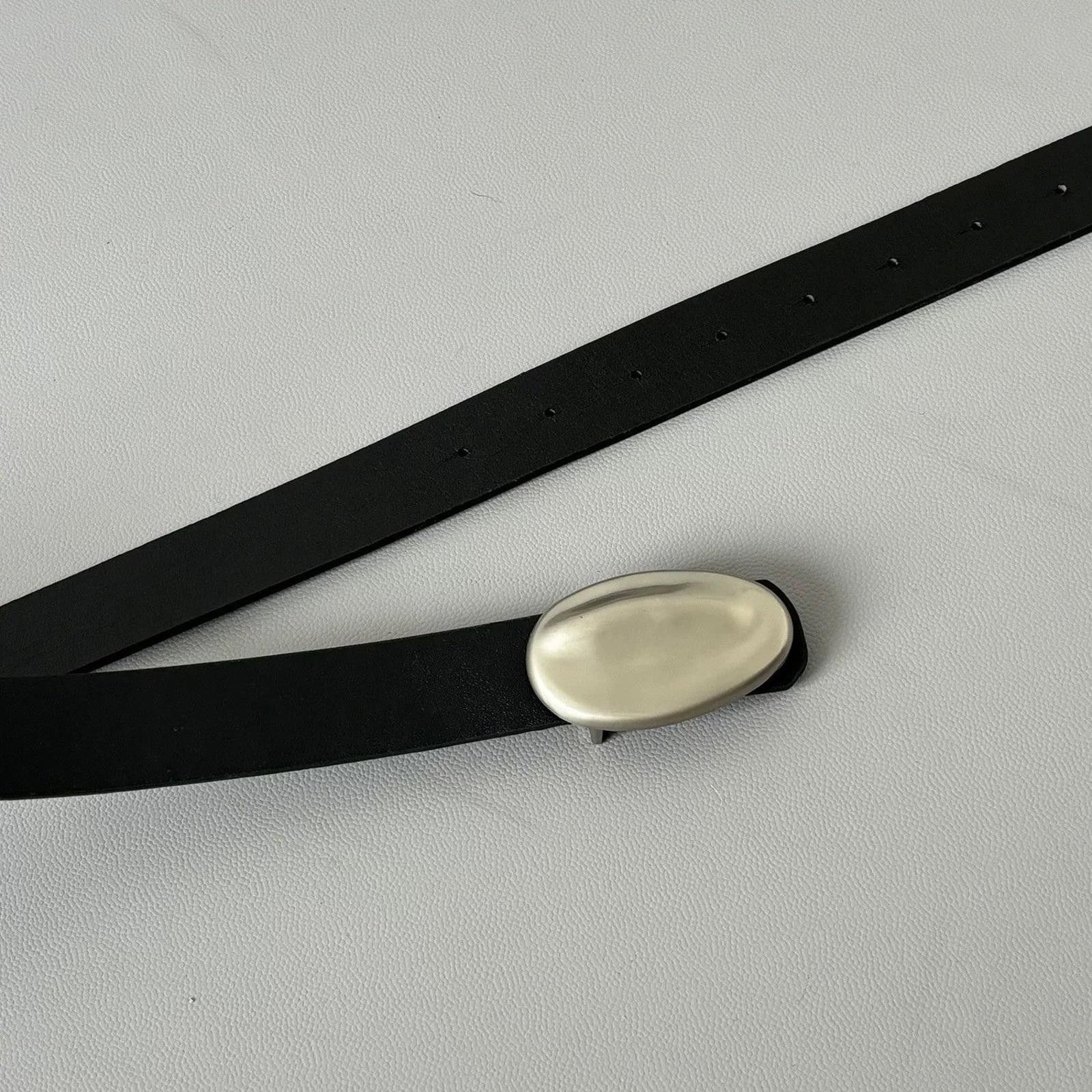 Leather Metallic Pebble Belt – Irregular Oval, Unisex Style Size ONE SIZE - 5 Thumbnail