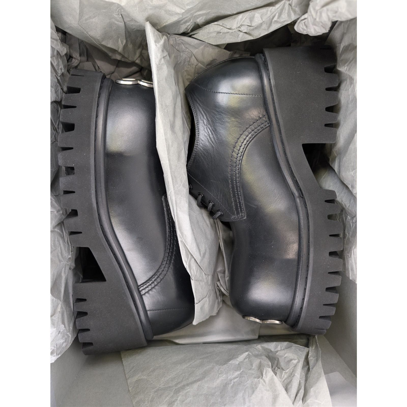 Balenciaga o1rshd1 Soft Calfskin Stomper Derbie BB Boots in Black Size US 8 / EU 41 - 20 Thumbnail