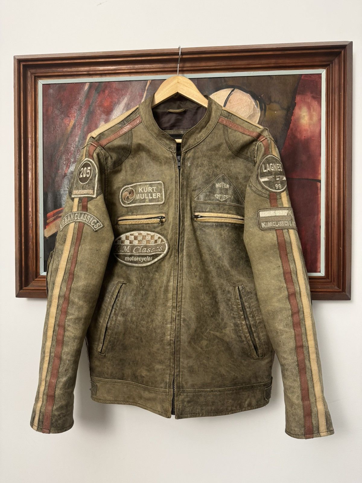 Vintage Genuine Leather Vintage Racing Moto Jacket Washed Aged Brown Size US M / EU 48-50 / 2 - 1 Thumbnail