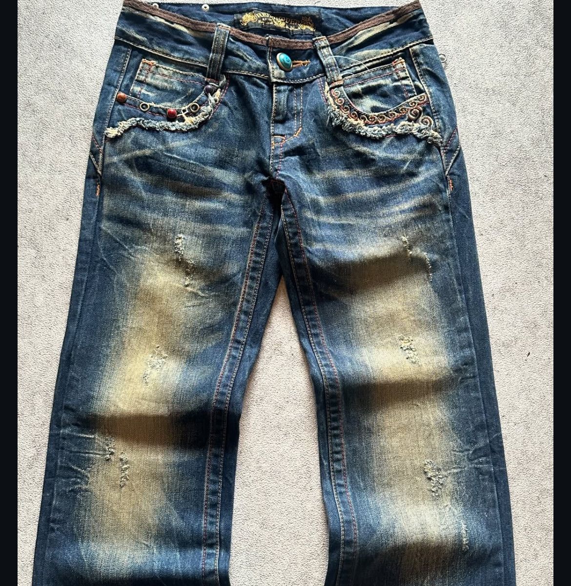 If Six Was Nine 2000s Red Pepper Mudwash Embroidery Flare Jeans y2k Lgb Size US 27 - 4 Thumbnail