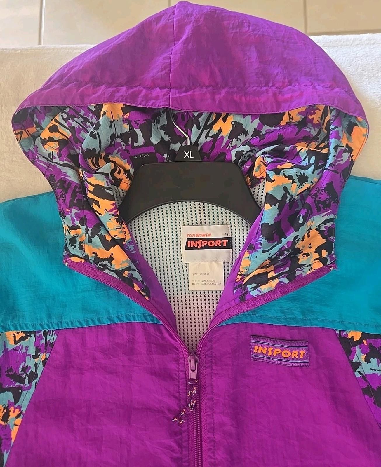 Other Vintage Insport Windbreaker Jacket Hooded Women's M 80s Size M / US 6-8 / IT 42-44 - 3 Thumbnail