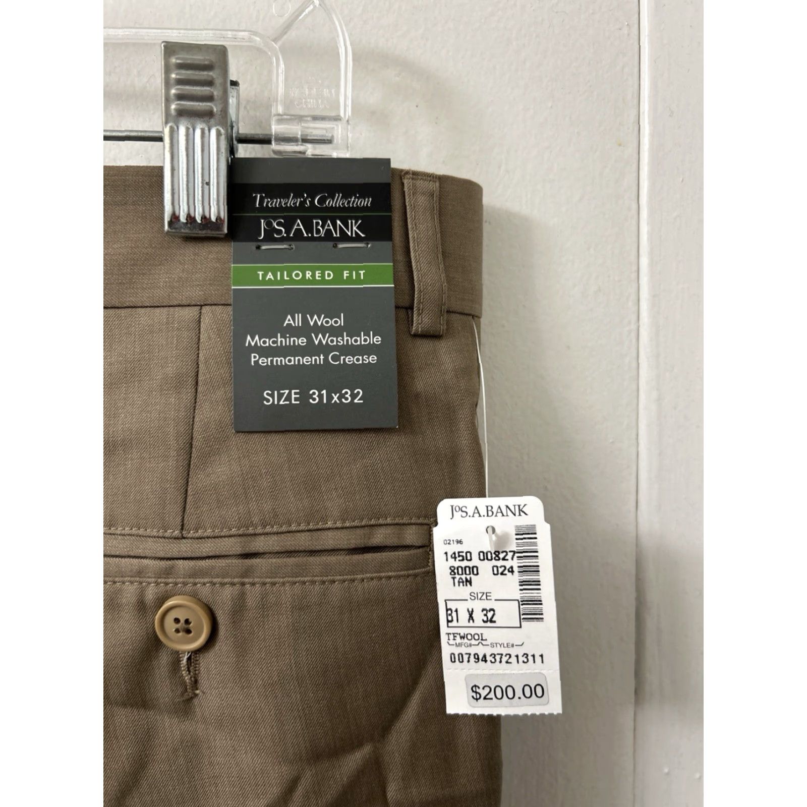 Vintage JOS A BANK Traveler Collection Pants Mens 31x32 Tan 100% Wool NWT Tailored Fit Dress Pants Workwear Wool Size US 31 - 4 Thumbnail