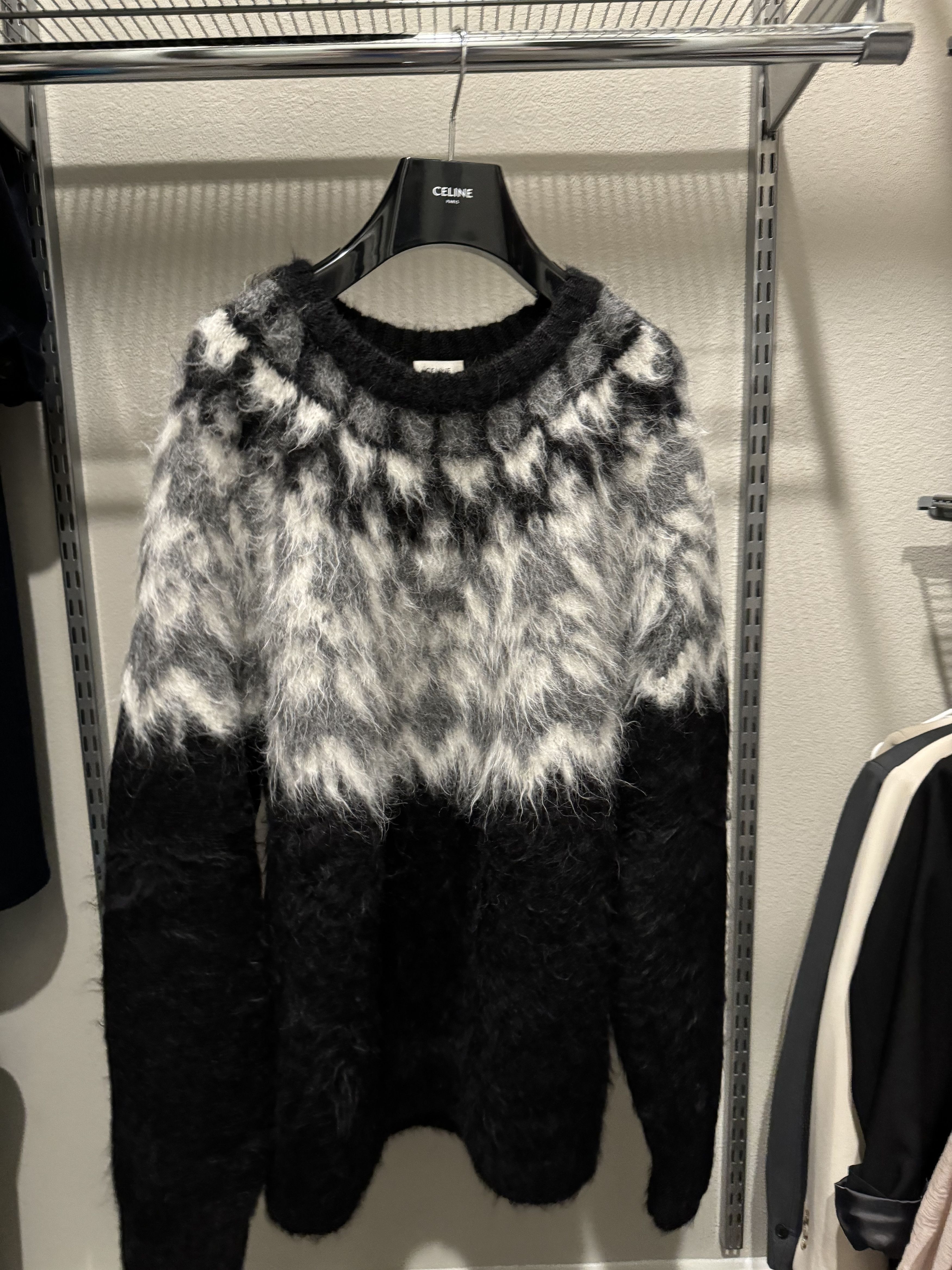 image of Celine x Hedi Slimane Teen Knight Poem Oversized Alpaca Wool Sweater in Black, Men's (Size Medium)