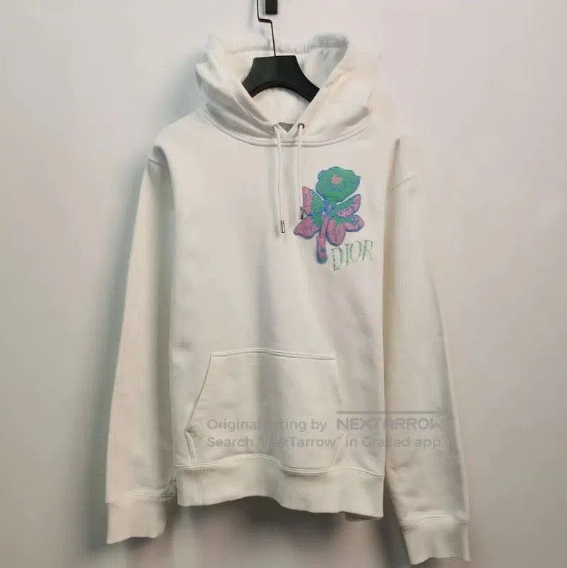 Dior White Short Hoodie with Logo .