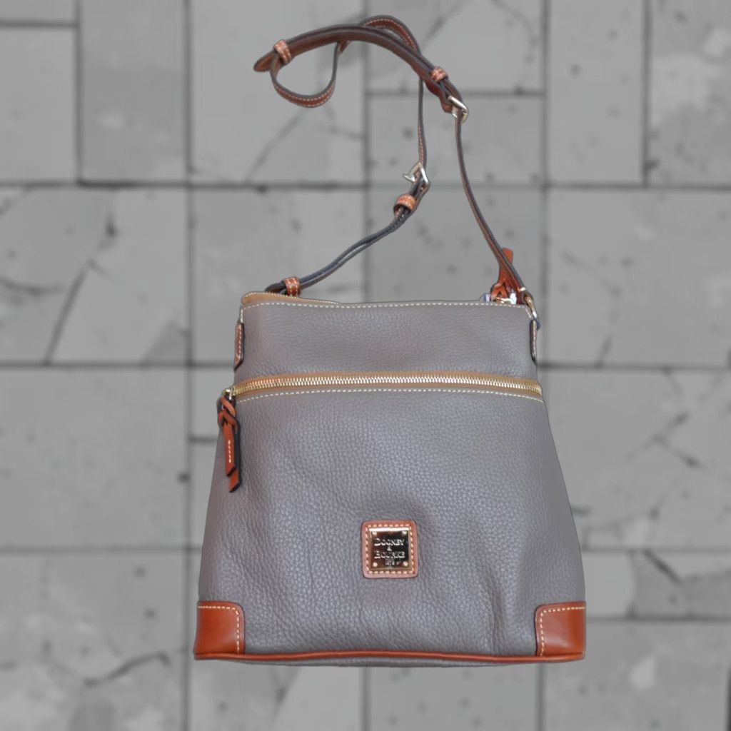 Dooney & Bourke Dooney & Bourke Womens Bag Crossbody Gray Pebble Leather NEW Medium - Elephant Pattern Rectangle Zip Bag Ladies Size ONE SIZE - 1 Thumbnail