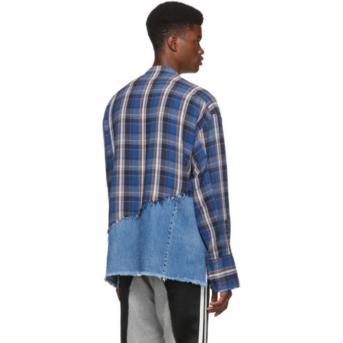 Greg Lauren $1250 Greg Lauren Blue 50/50 Plaid/Denim Studio Shirt Size US L / EU 52-54 / 3 - 4 Thumbnail
