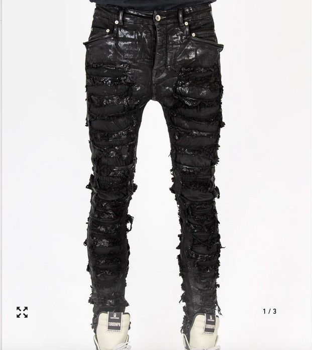Rick Owens Black Foil Slash Stretch Denim