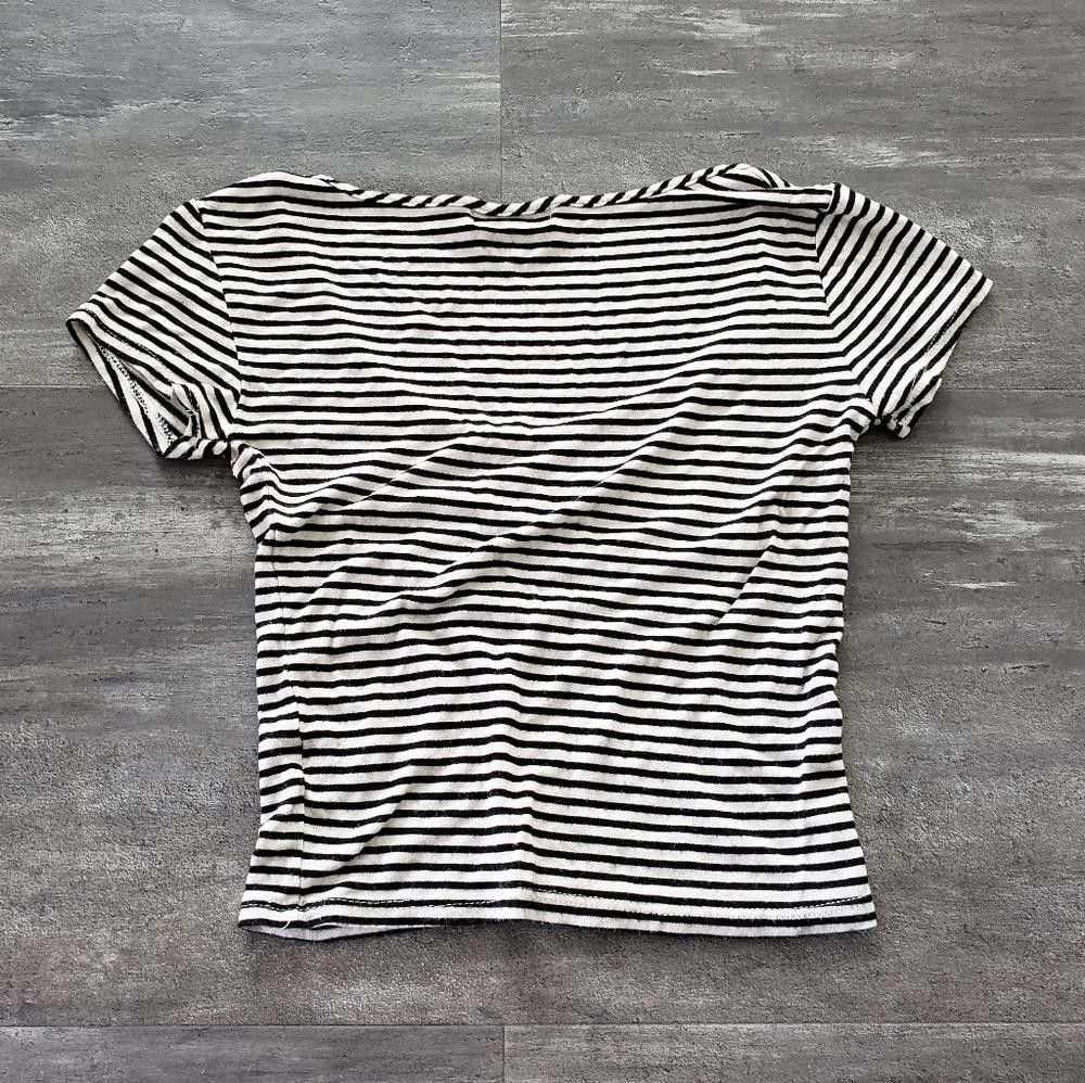 Designer Black White Striped AAG Cropped Short Sleeve Size XS / US 0-2 / IT 36-38 - 3 Thumbnail
