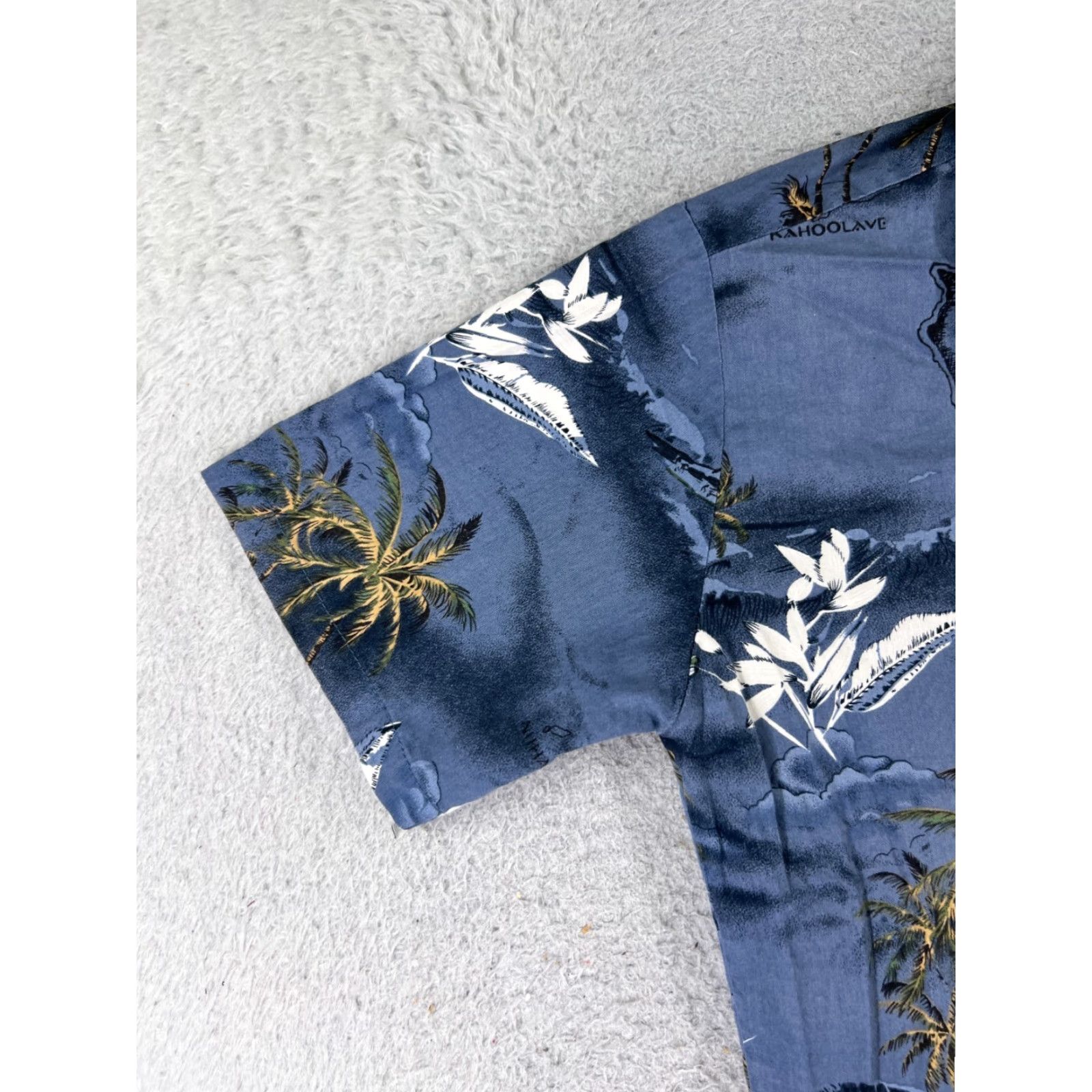 Vintage Palmwave Shirt Men Adult Small Blue Floral Island Map Print Hawaiian Button Up Beach Size US M / EU 48-50 / 2 - 3 Thumbnail