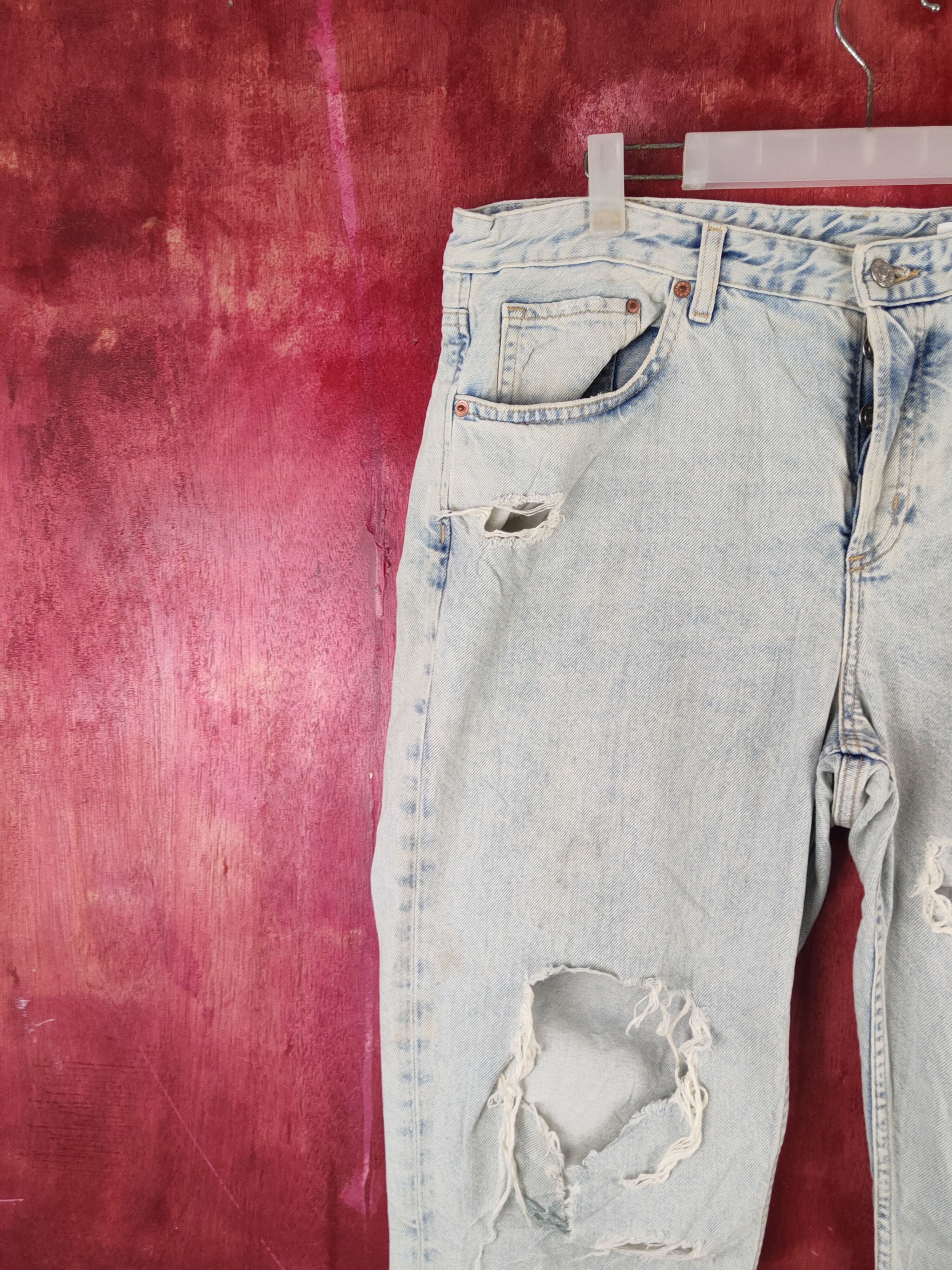 Japanese Brand & Denim Blue Faded Distressed Ripped Jeans #S2357 Size US 33 - 3 Thumbnail