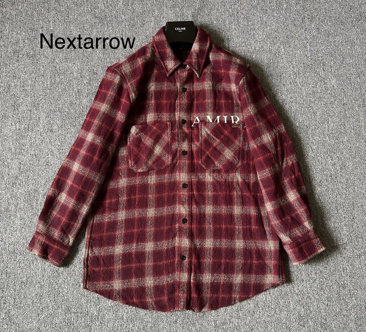 Amiri Amiri red grid rendering behind angel Cupid wool shirt Size US S / EU 44-46 / 1 - 1 Thumbnail