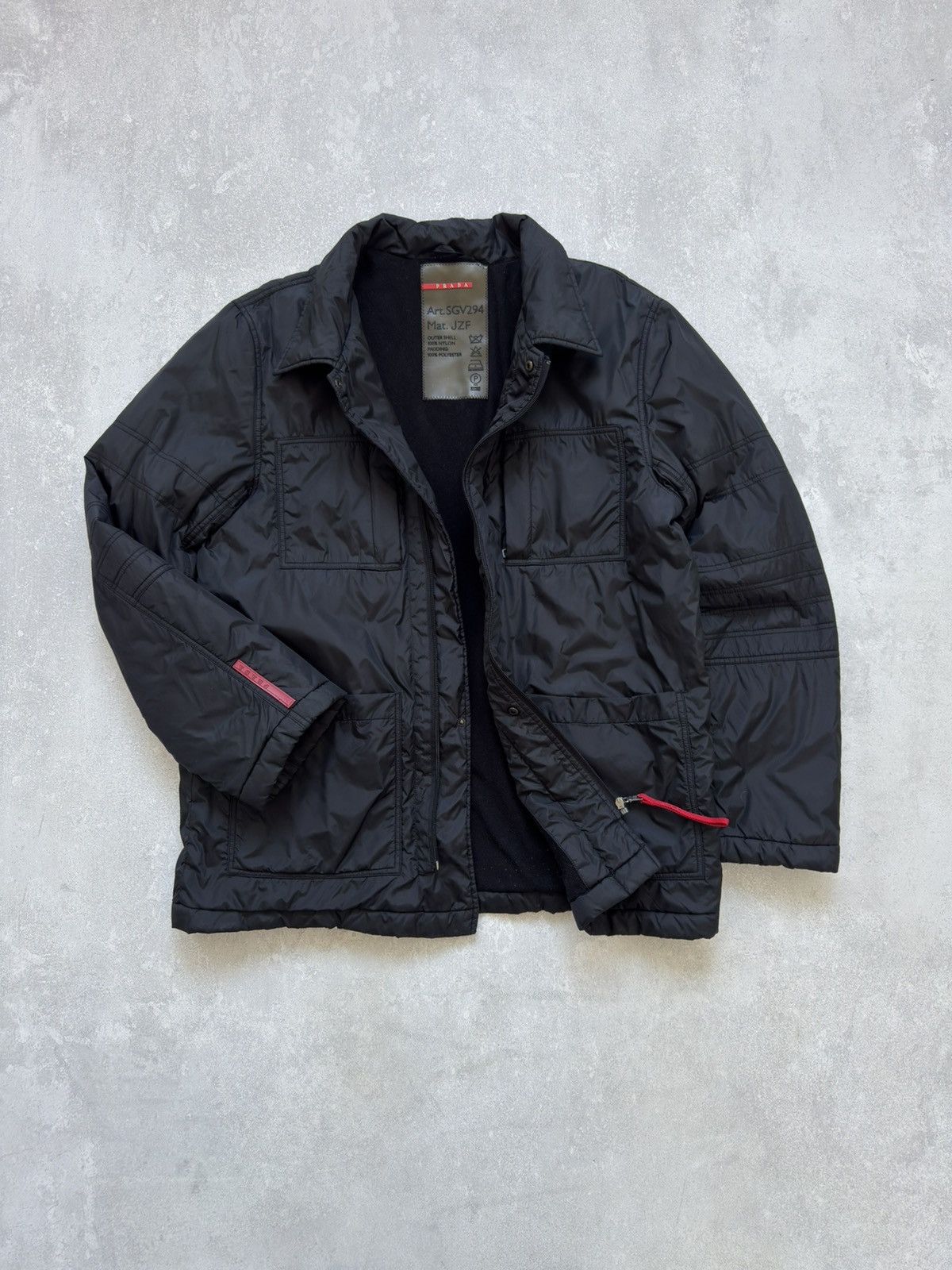 Prada × Vintage Vintage Prada Nylon Red Tab Black Jacket Pocket Fleece 00s Size US L / EU 52-54 / 3 - 1 Thumbnail