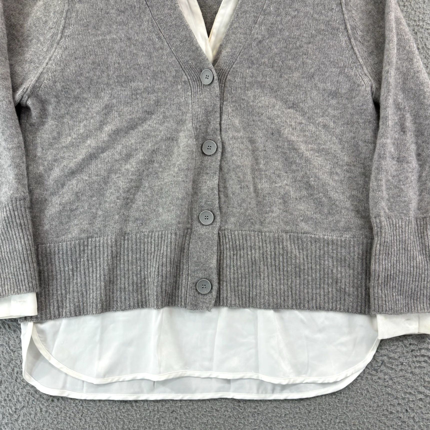 Vintage Magaschoni Cashmere Sweater Women’s Large Gray Long Sleeve Layered Cardigan Knit Size L / US 10 / IT 46 - 2 Thumbnail