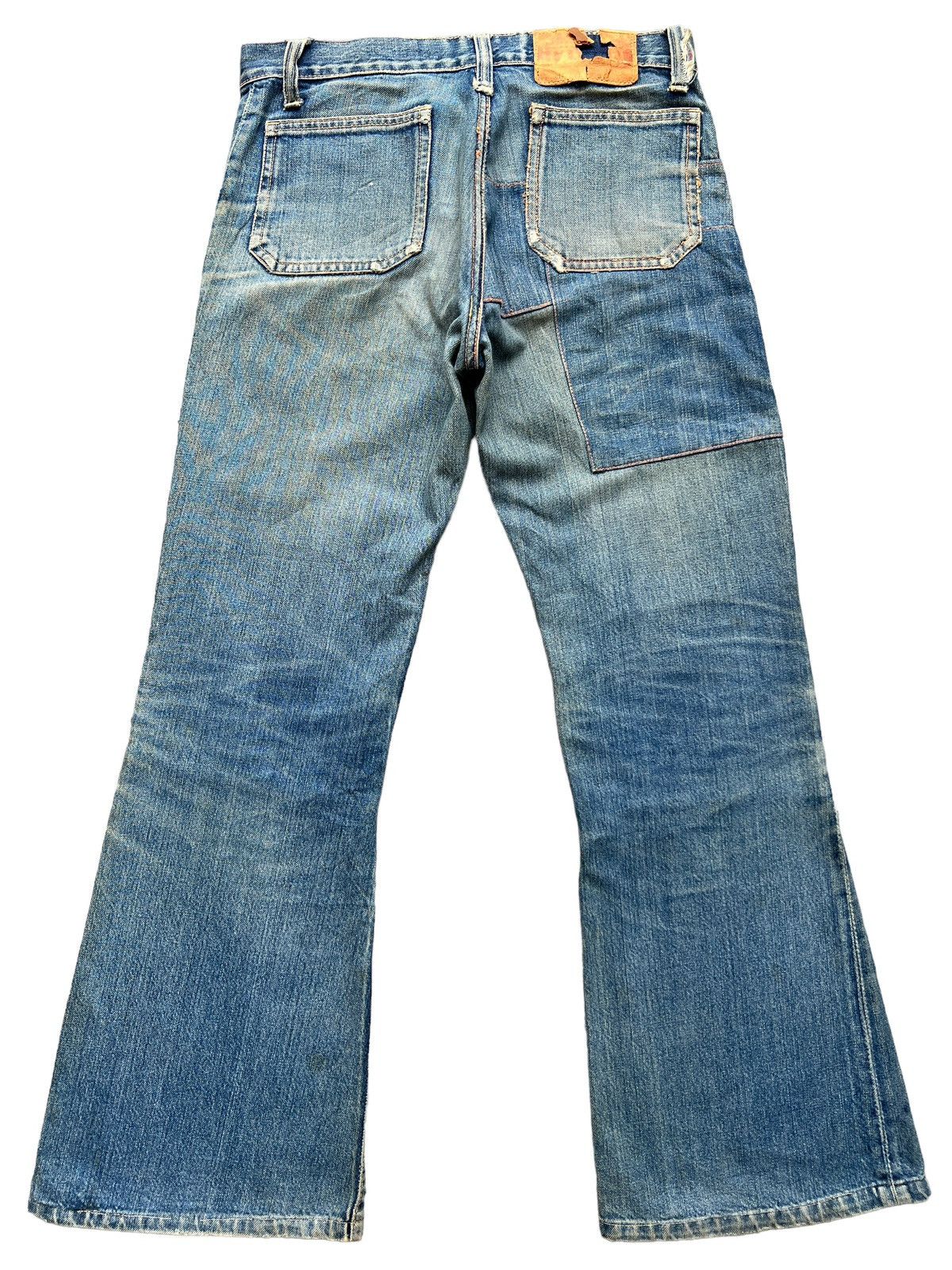 Edwin Vintage 80s Edwin Bushpant Patchwork Distressed Flare Jeans Size 30" / US 8 / IT 44 - 3 Thumbnail