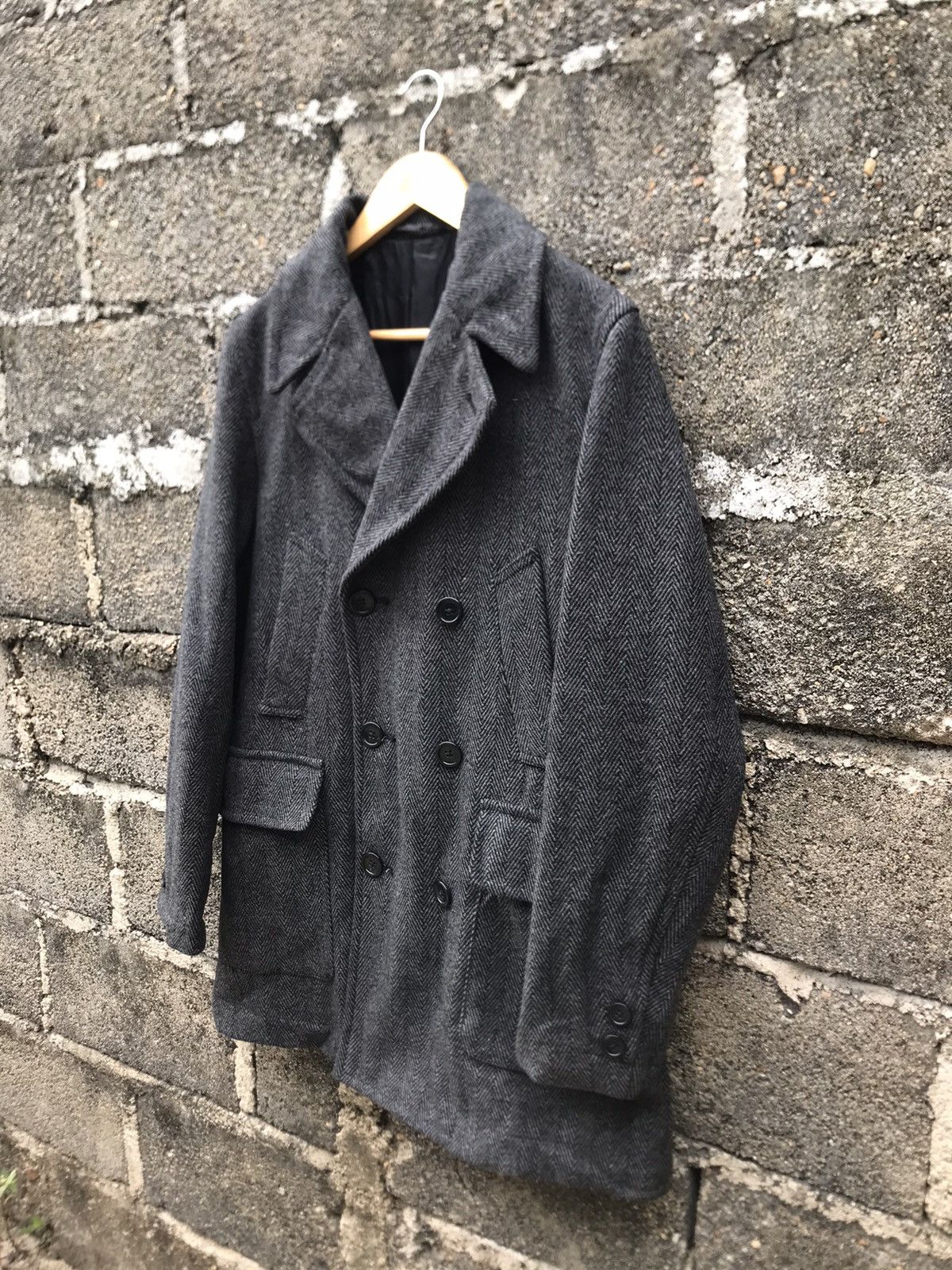 GU 🔥Japanese Brand GU Herringbone Double Breasted Peacoat Size US L / EU 52-54 / 3 - 3 Thumbnail