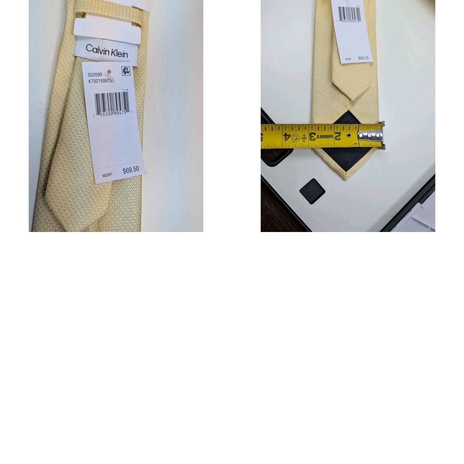 Calvin Klein VINTAGE Calvin Klein Men’s Yellow Silk Mini-Check Slim Neck Tie 56" x 3" NWT New Size ONE SIZE - 8 Thumbnail
